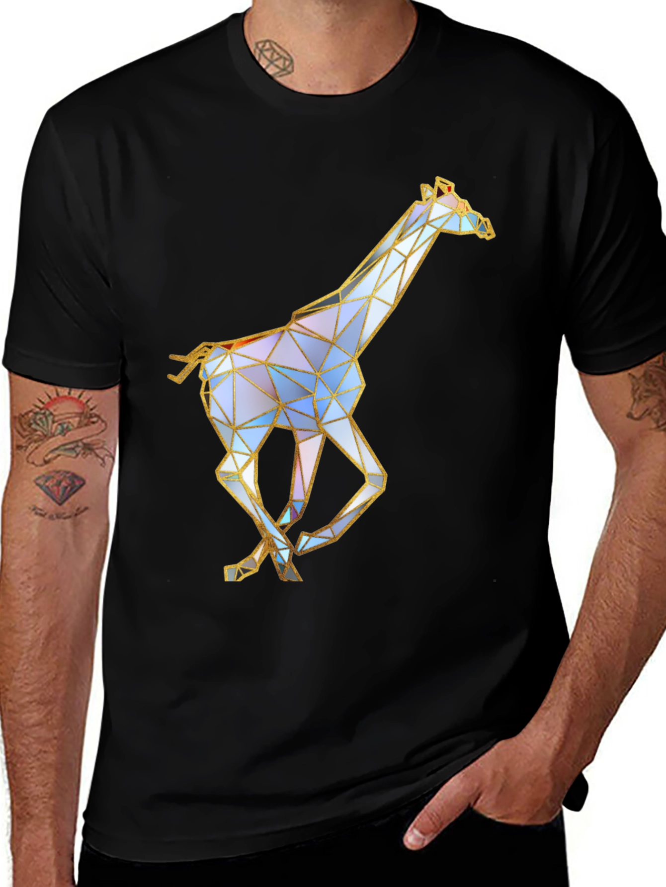 Geometric Giraffe Graphic Tee - Stylish Black T-Shirt