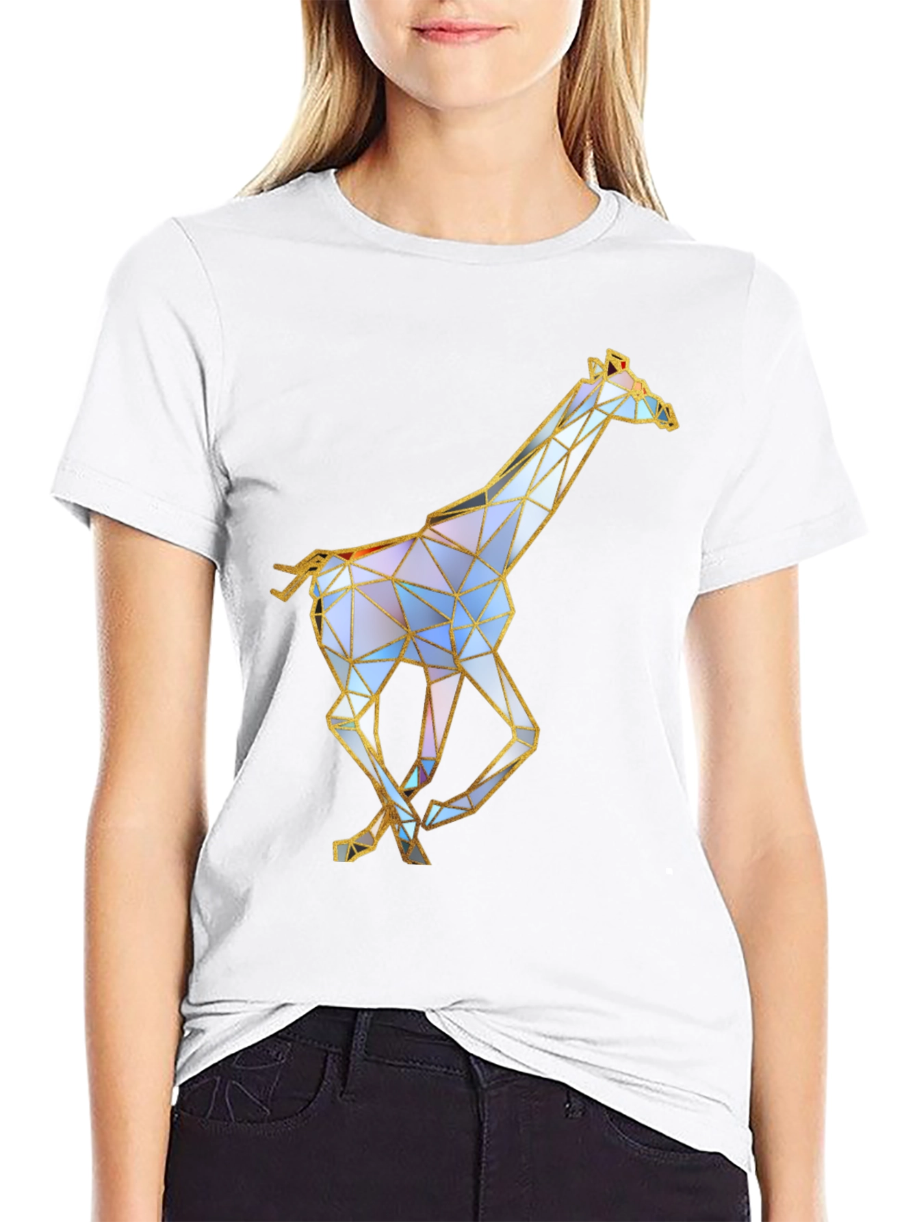 Geometric Giraffe Graphic Tee - Stylish Black T-Shirt