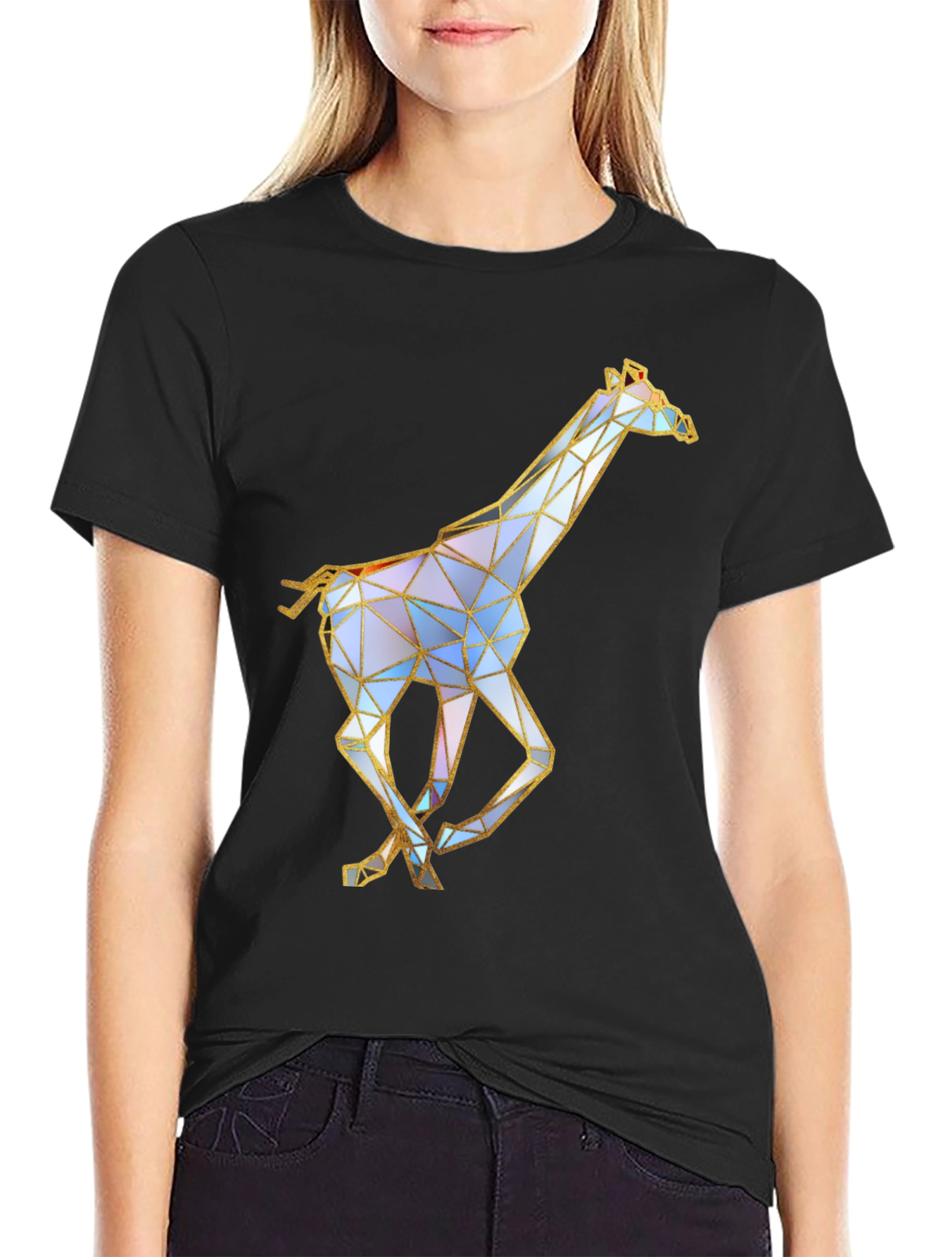 Geometric Giraffe Graphic Tee - Stylish Black T-Shirt