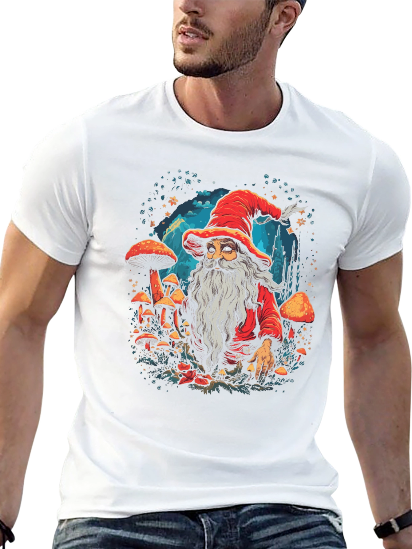 Wizard & Mushroom Graphic T-Shirt