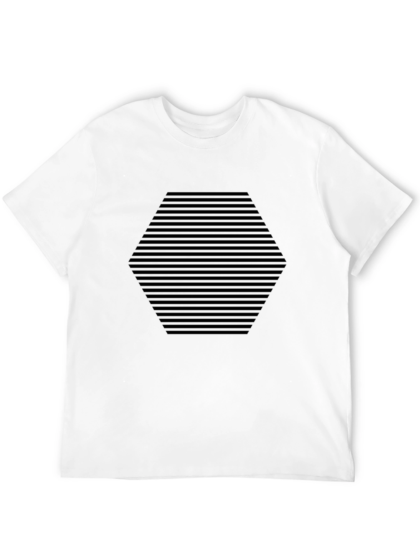 Mens Black Geometric Hexagon Striped T-Shirt