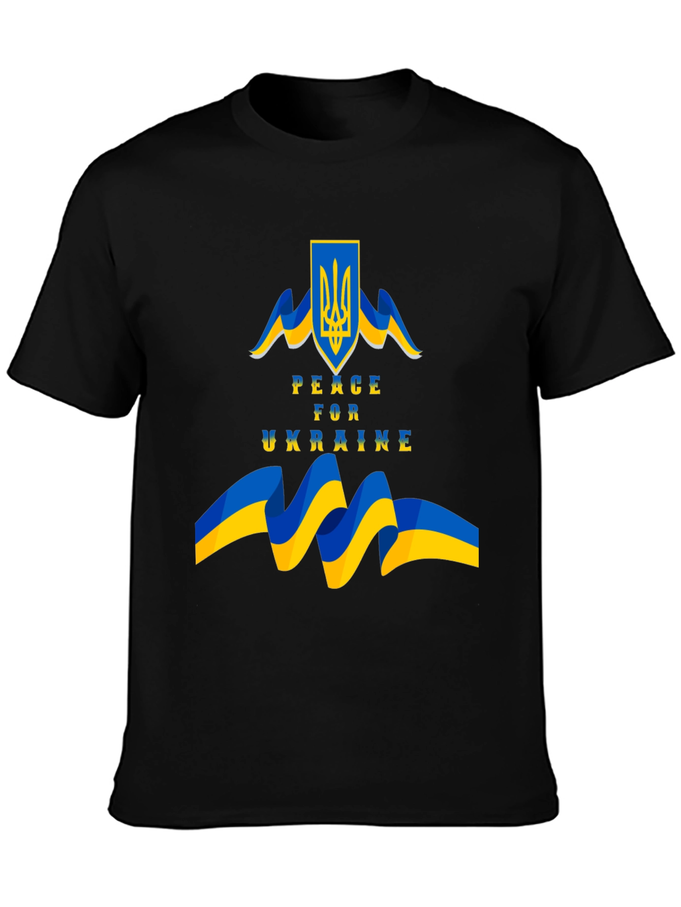 Peace for Ukraine Black T-Shirt with Flag Emblem