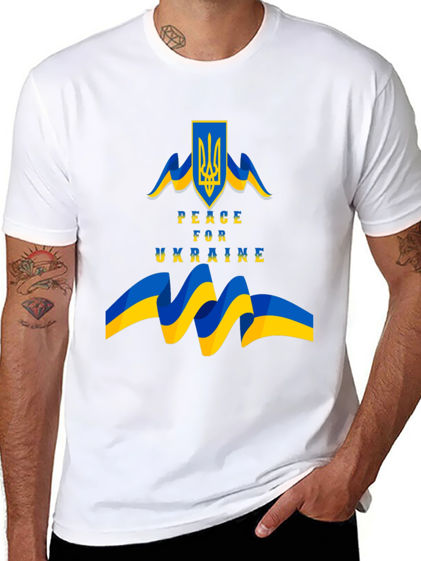 Peace for Ukraine Black T-Shirt with Flag Emblem