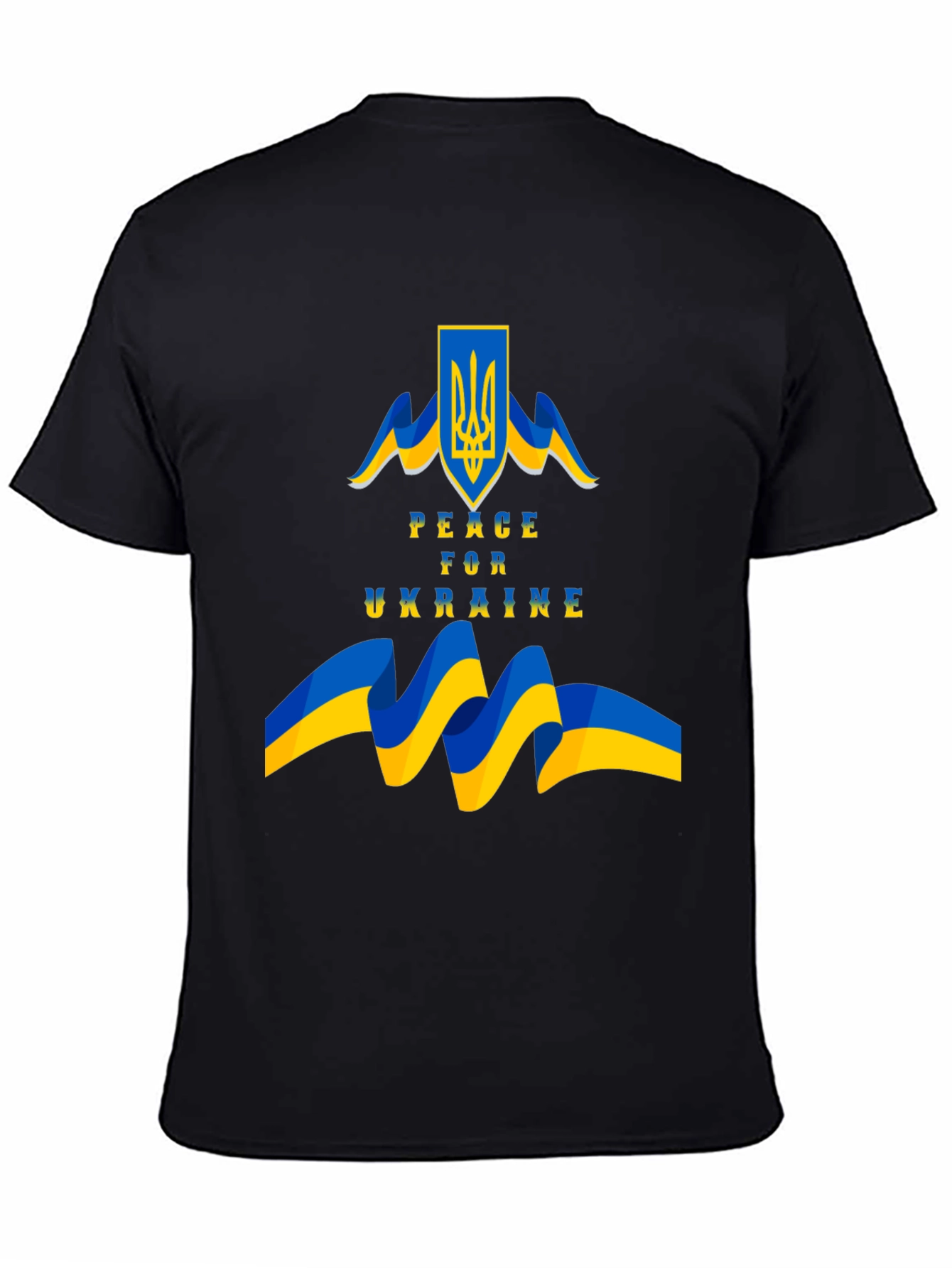 Peace for Ukraine Black T-Shirt with Flag Emblem