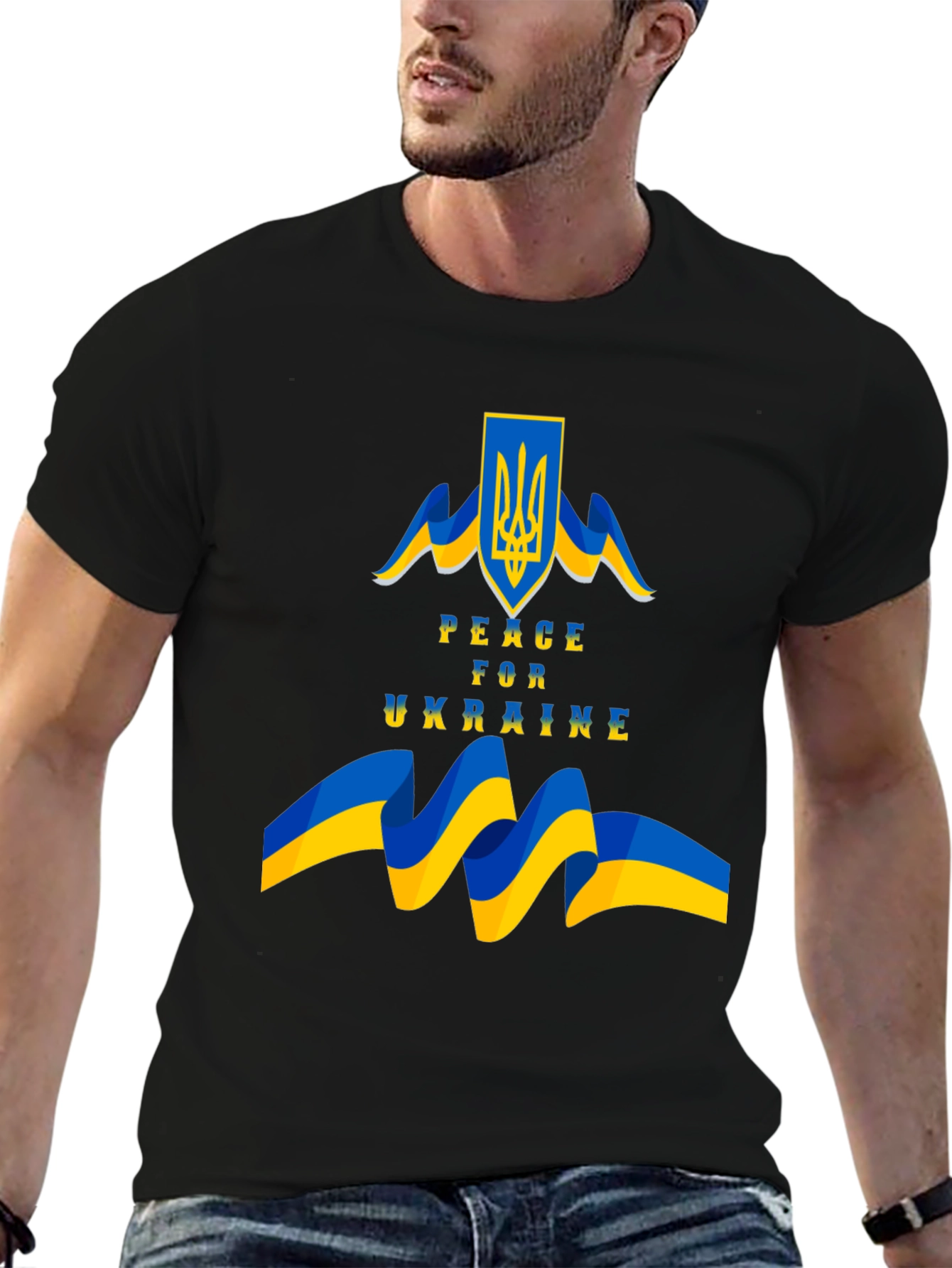 Peace for Ukraine Black T-Shirt with Flag Emblem