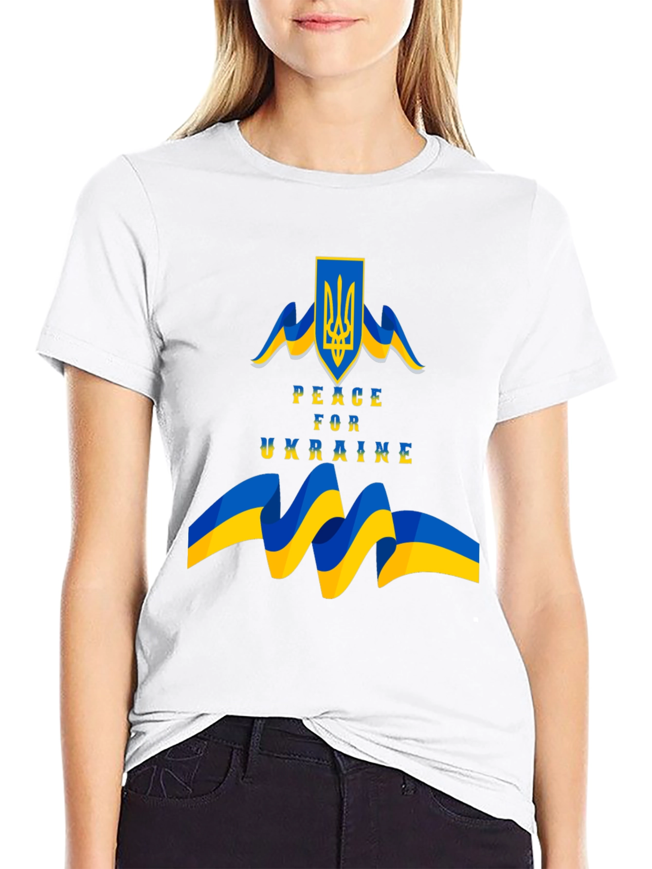 Peace for Ukraine Black T-Shirt with Flag Emblem