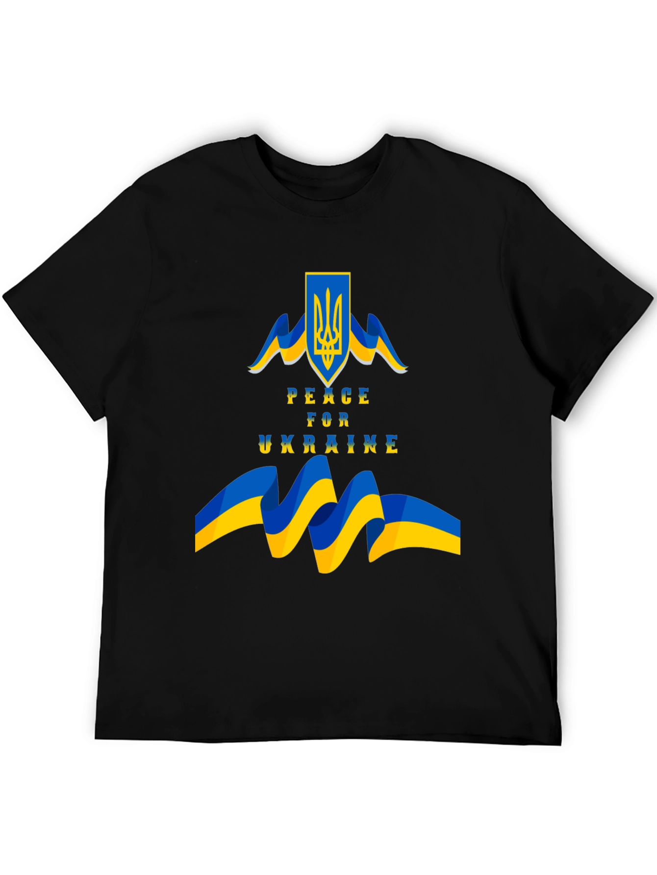 Peace for Ukraine Black T-Shirt with Flag Emblem