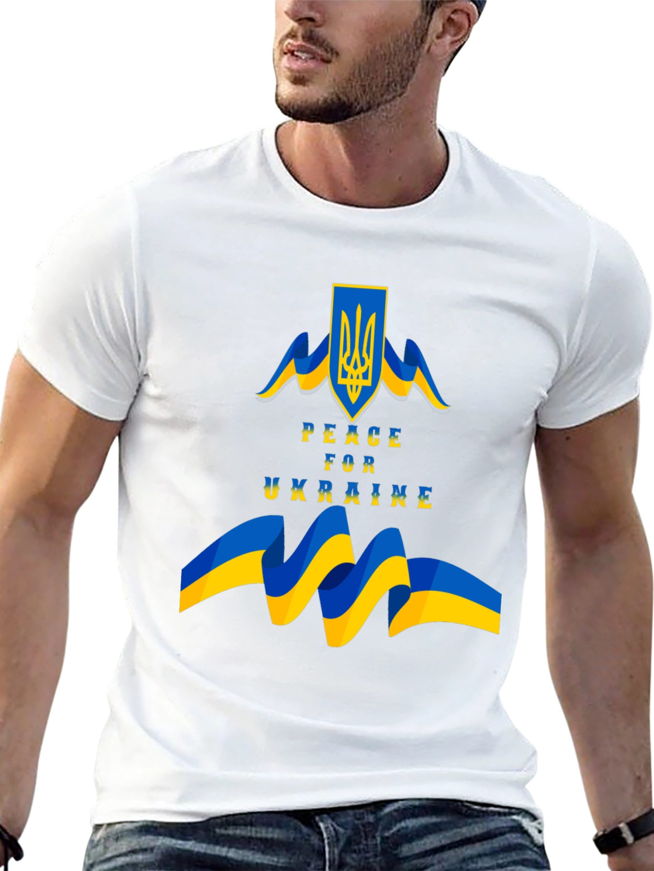 Peace for Ukraine Black T-Shirt with Flag Emblem