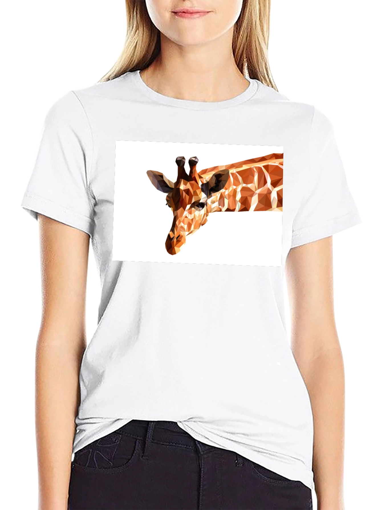 Geometric Giraffe Print Black T-Shirt