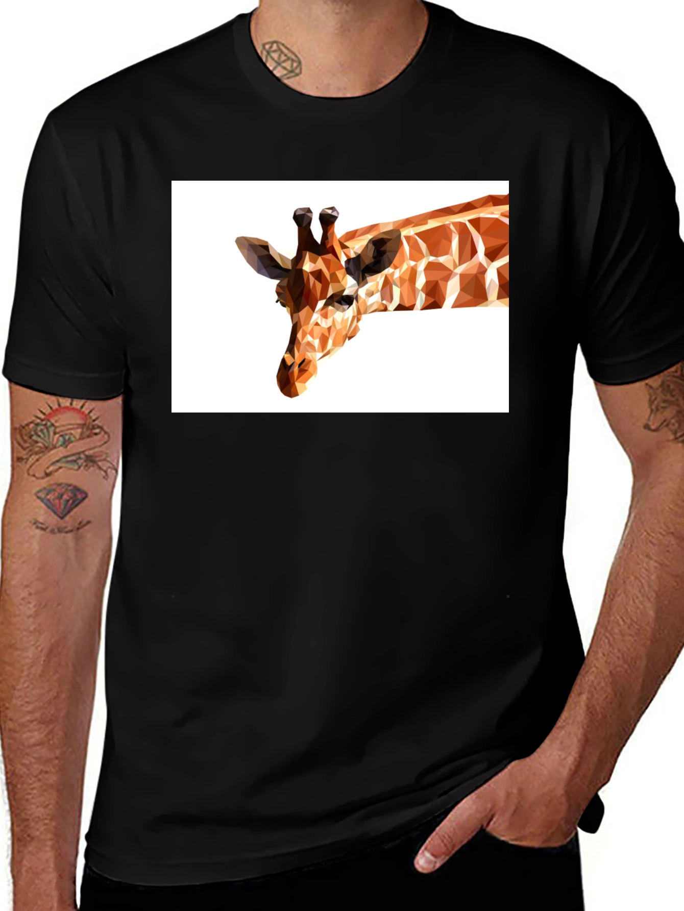 Geometric Giraffe Print Black T-Shirt