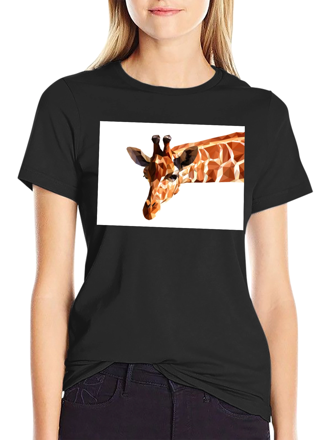 Geometric Giraffe Print Black T-Shirt