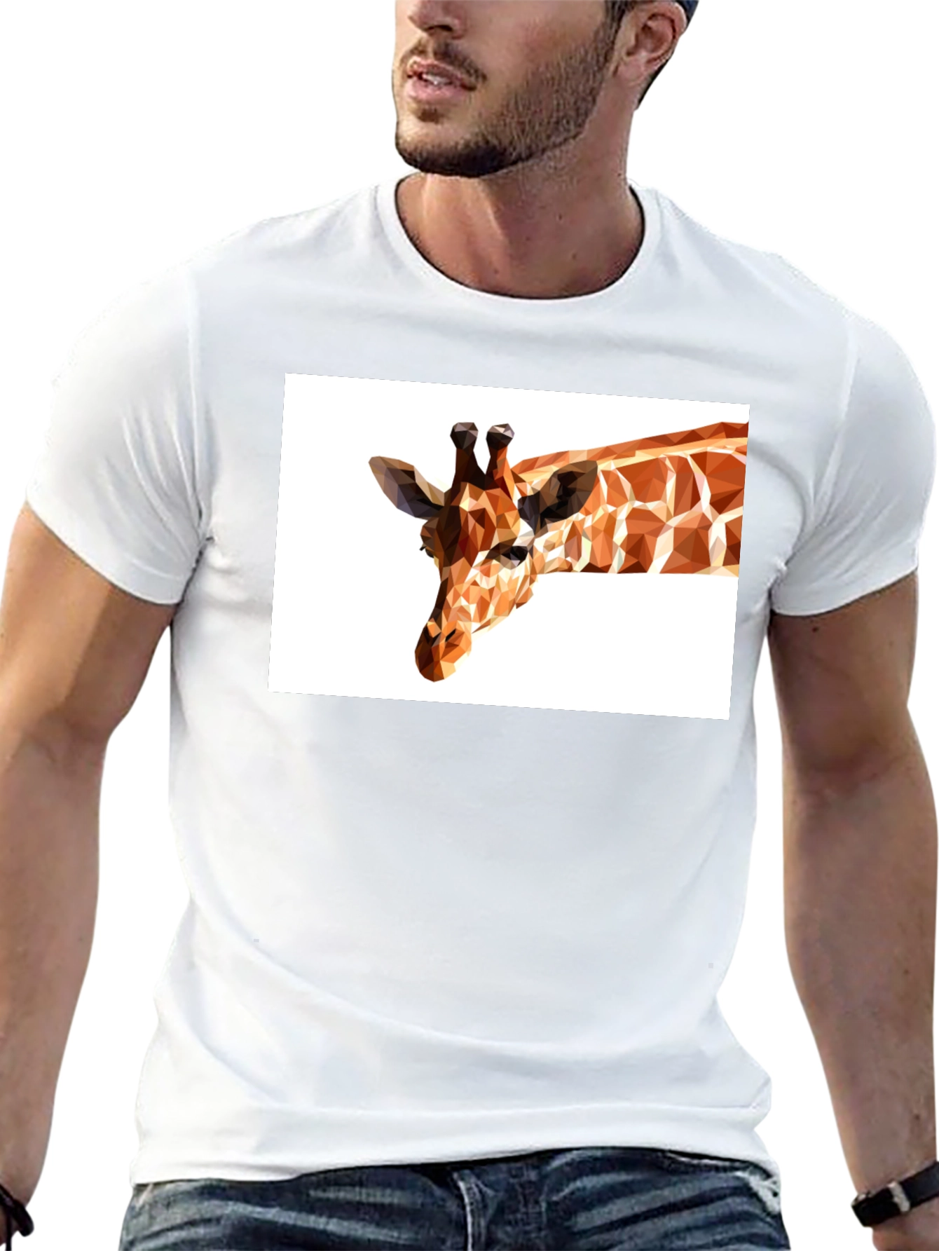 Geometric Giraffe Print Black T-Shirt