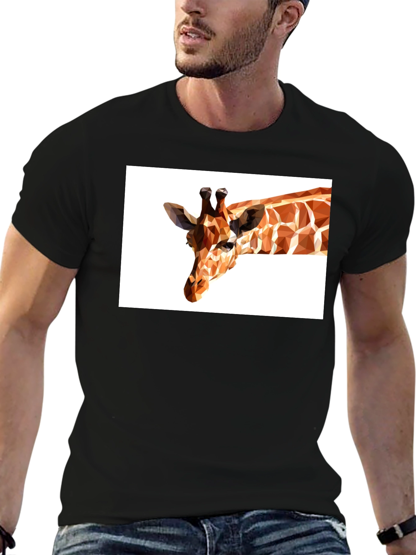 Geometric Giraffe Print Black T-Shirt