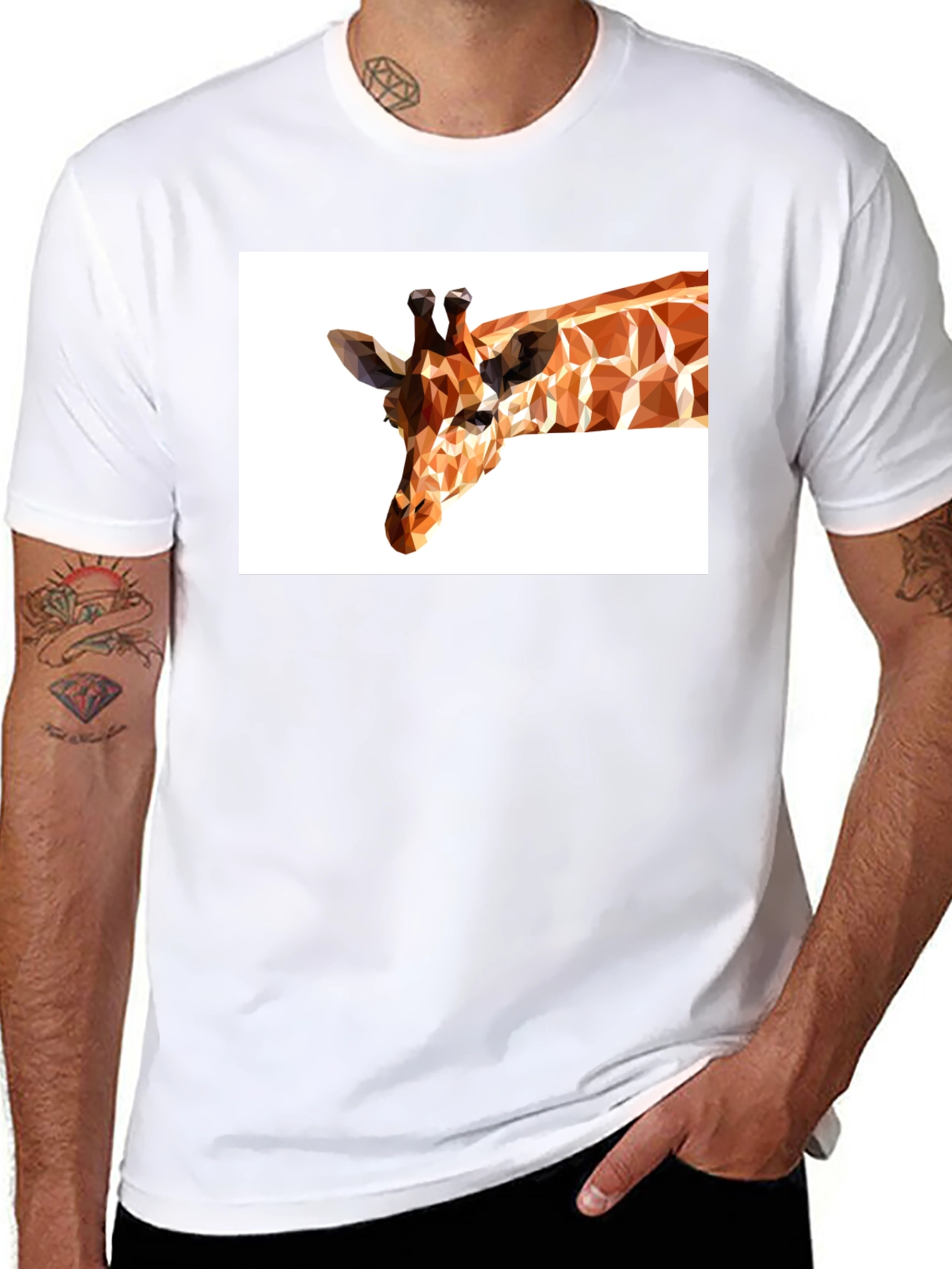 Geometric Giraffe Print Black T-Shirt