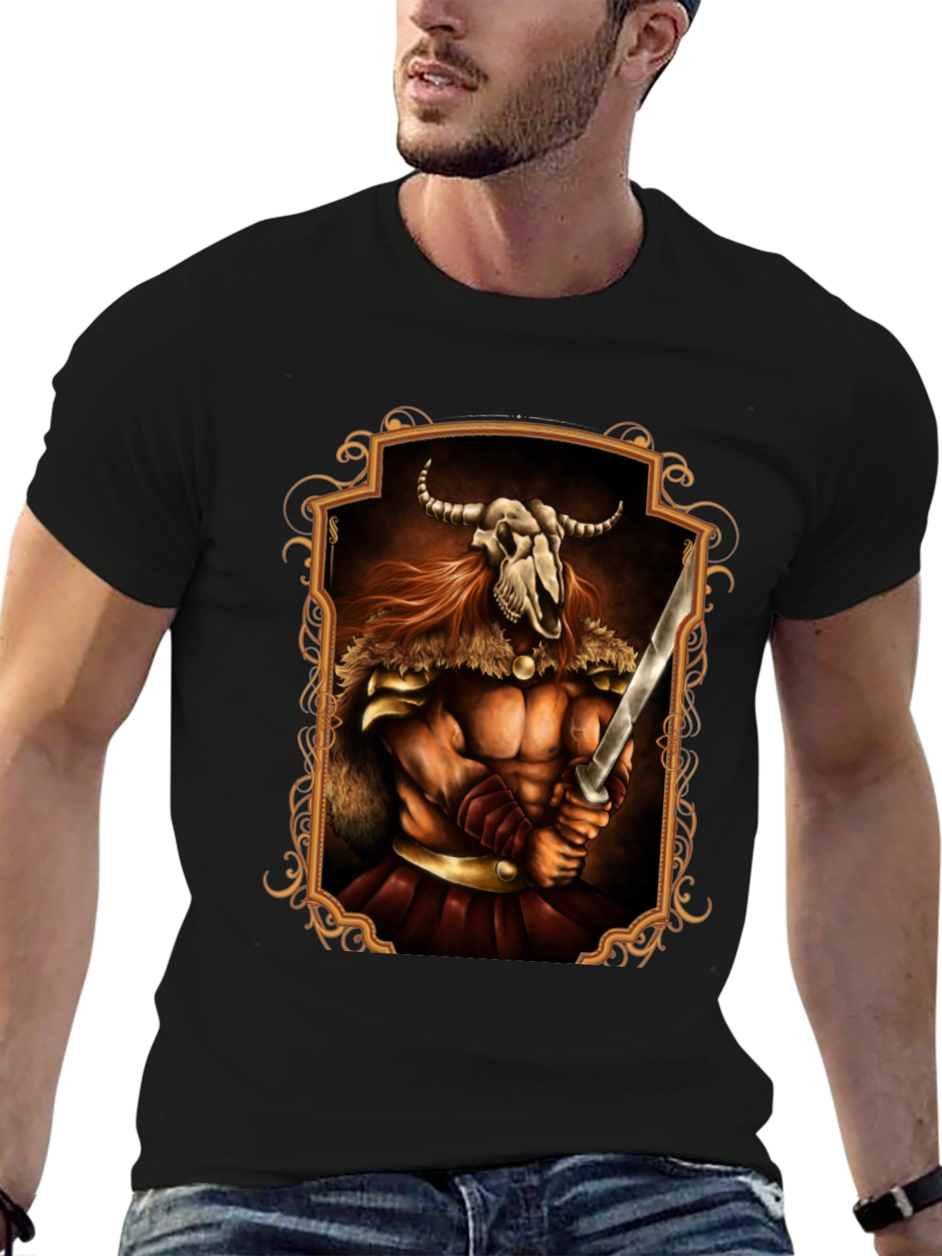 Viking Warrior Skull T-Shirt - Black Graphic Tee