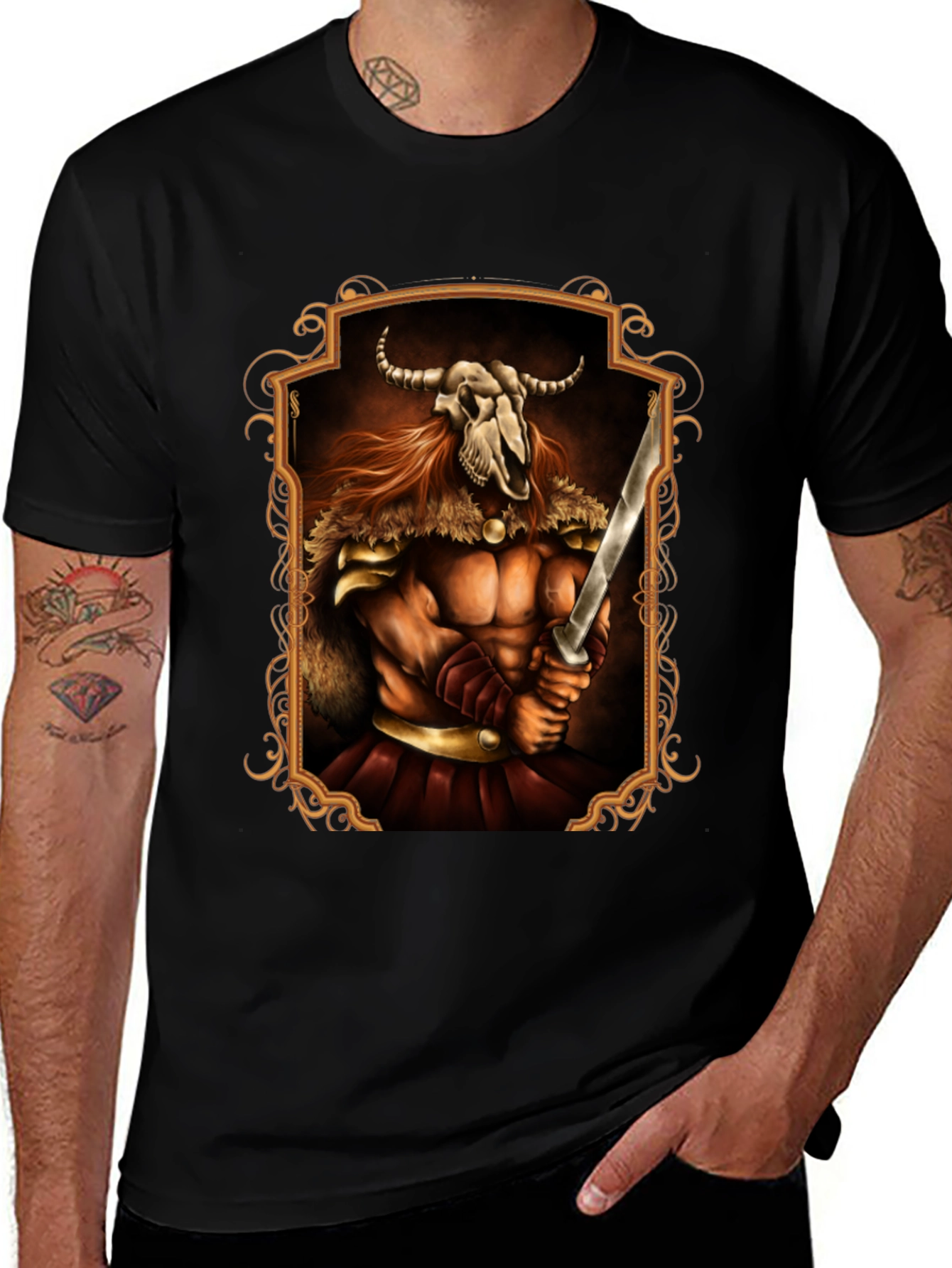 Viking Warrior Skull T-Shirt - Black Graphic Tee