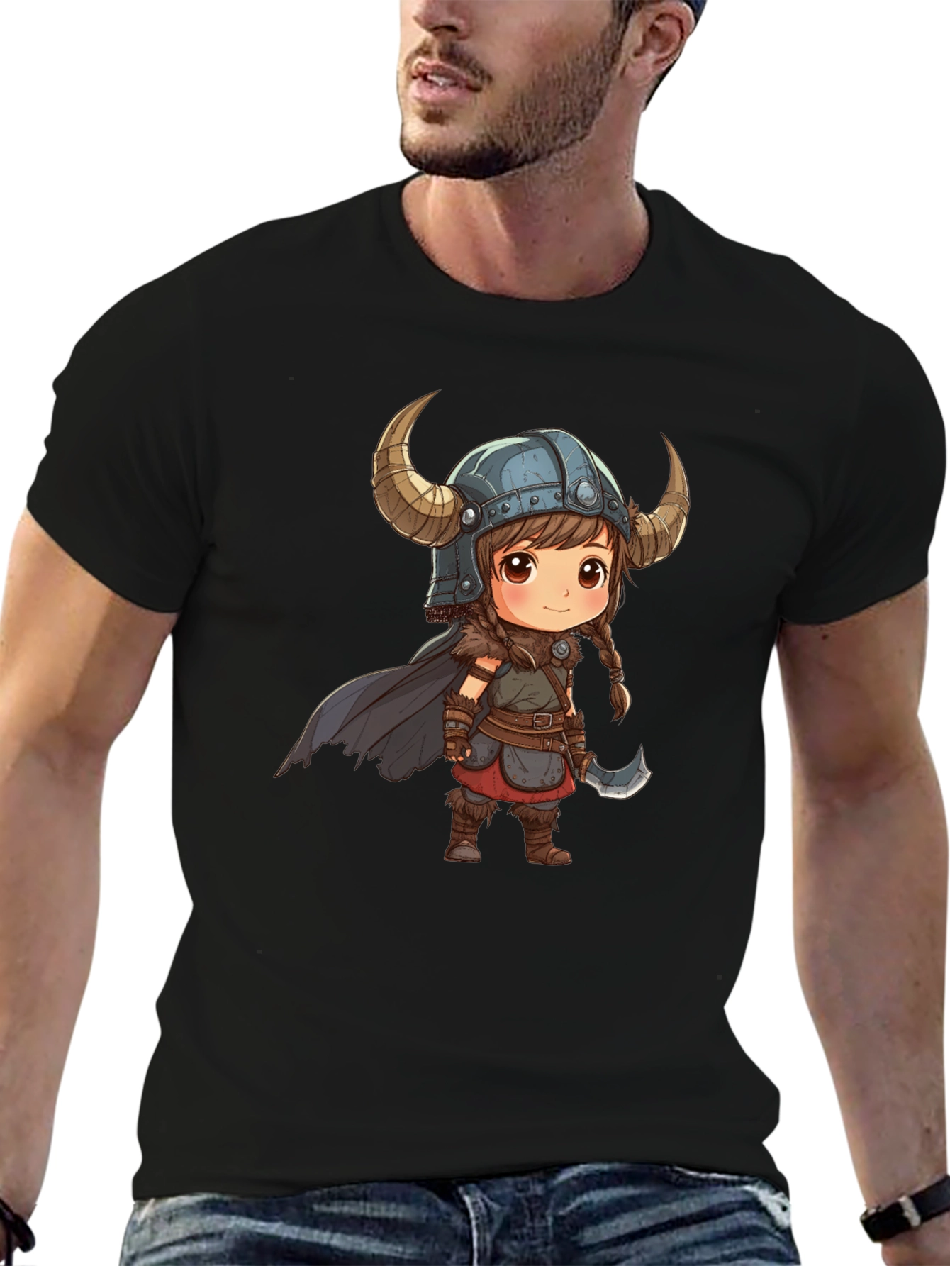 Viking Girl Graphic Tee - Black Cotton T-Shirt