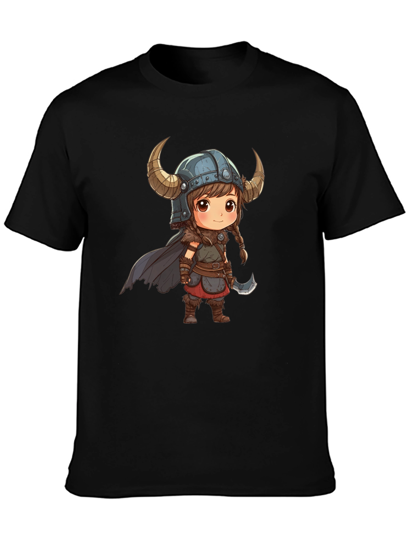Viking Girl Graphic Tee - Black Cotton T-Shirt