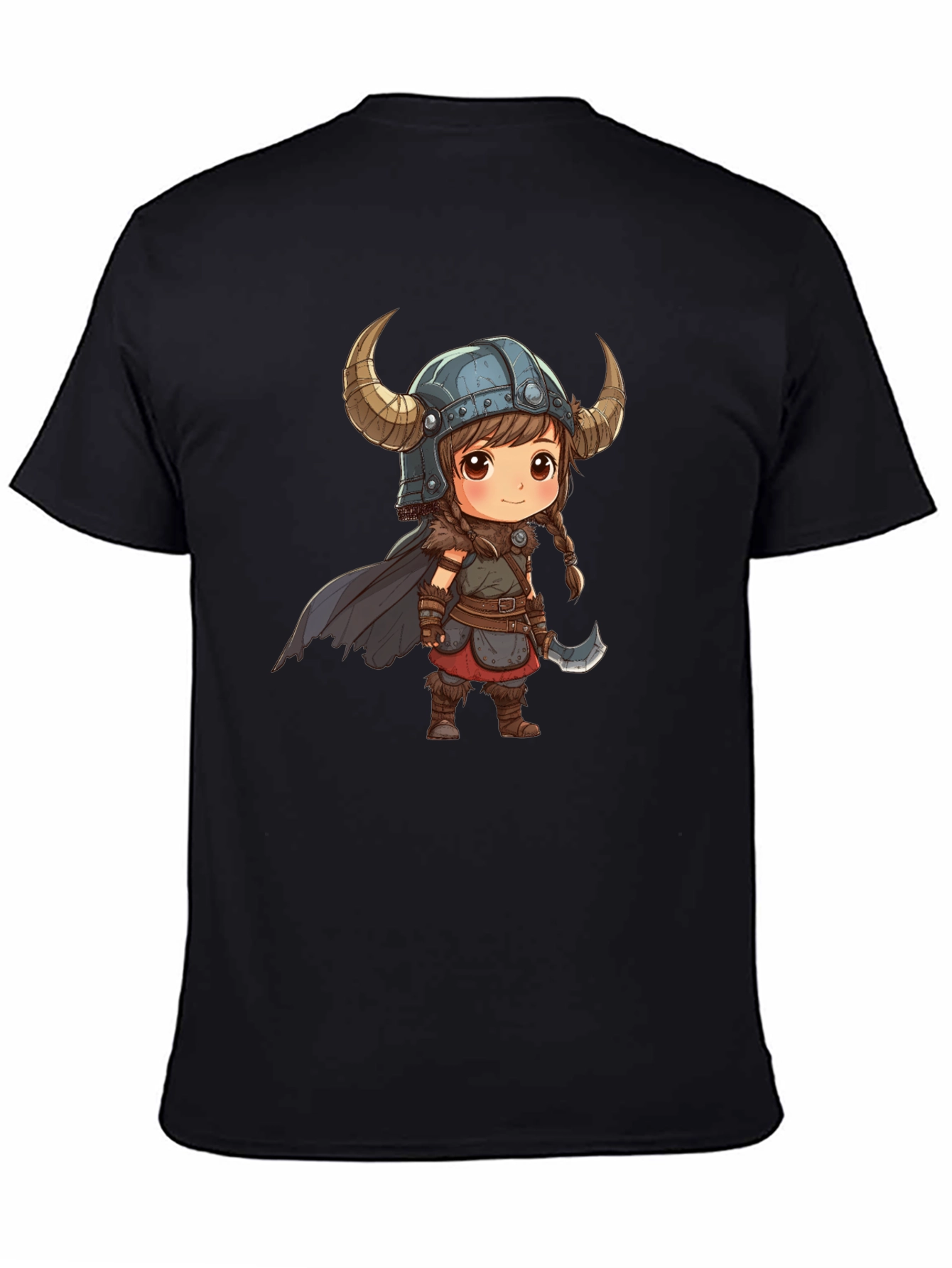 Viking Girl Graphic Tee - Black Cotton T-Shirt