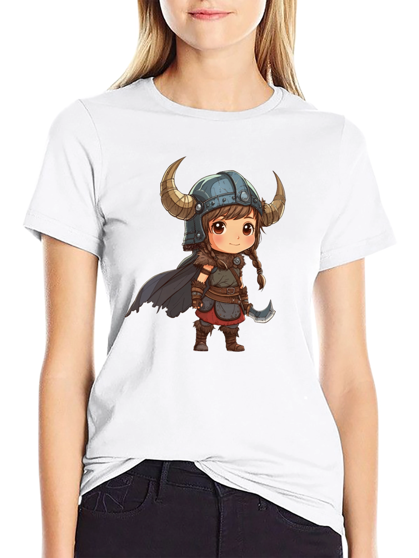 Viking Girl Graphic Tee - Black Cotton T-Shirt