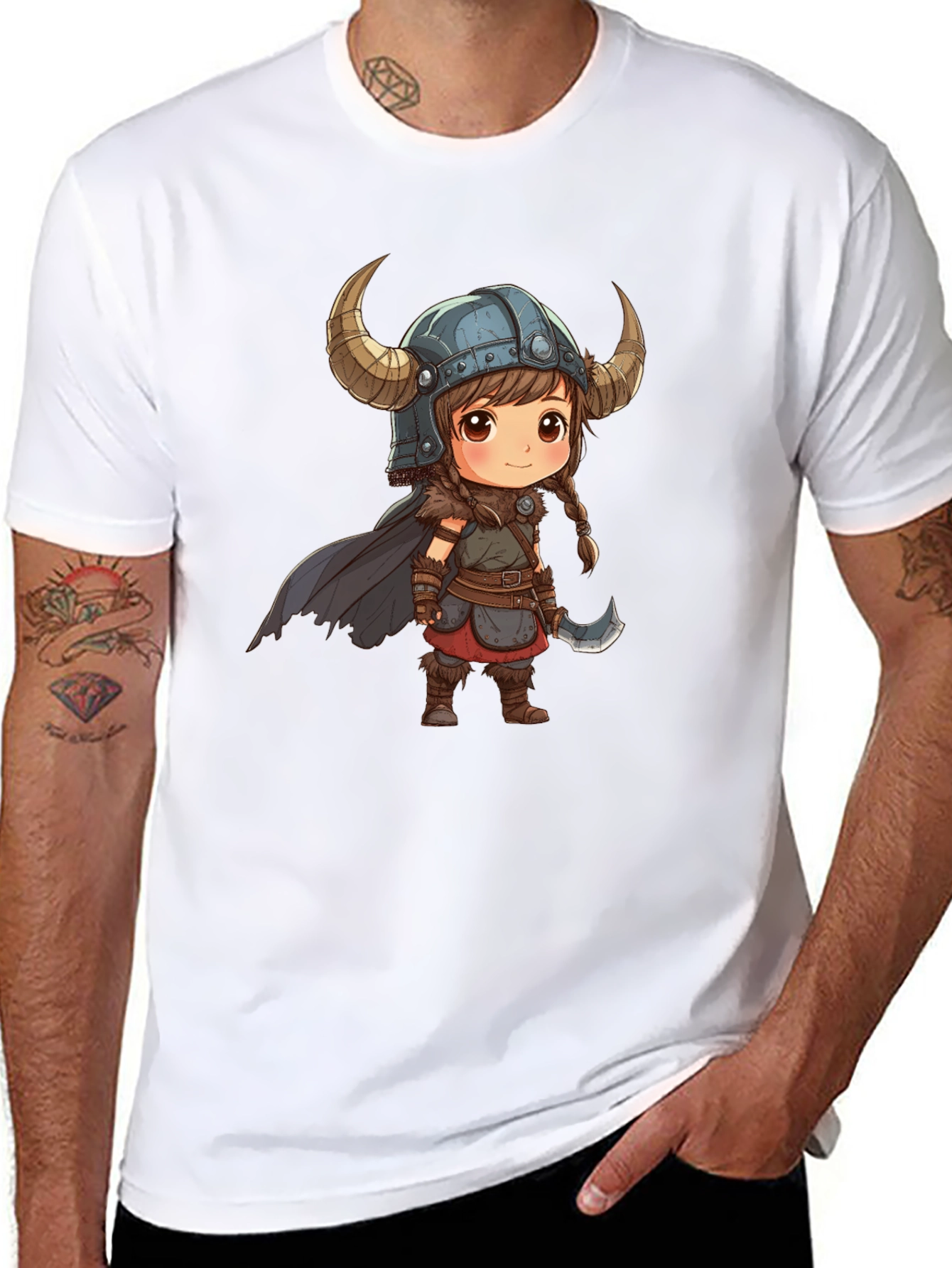 Viking Girl Graphic Tee - Black Cotton T-Shirt