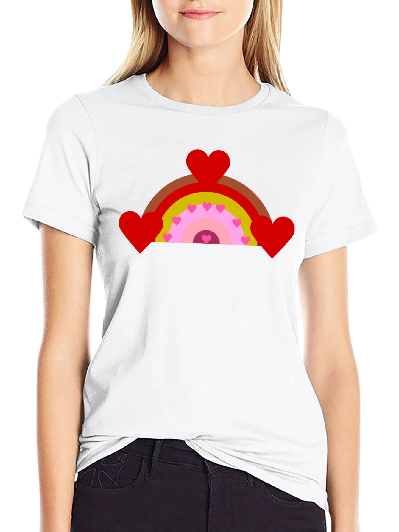 Heart Rainbow Graphic Tee - Black Cotton T-Shirt
