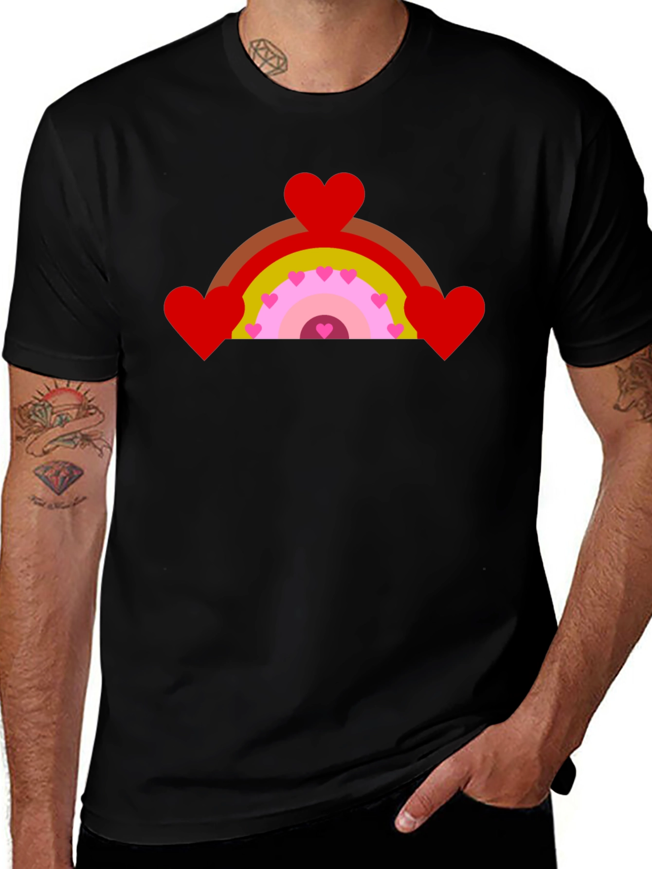 Heart Rainbow Graphic Tee - Black Cotton T-Shirt