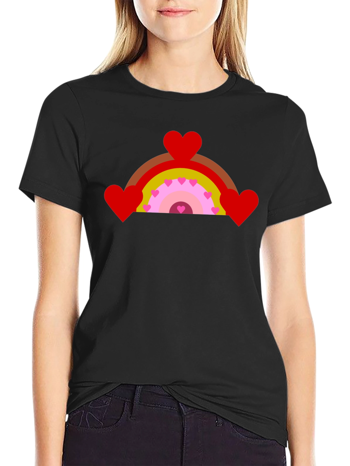 Heart Rainbow Graphic Tee - Black Cotton T-Shirt