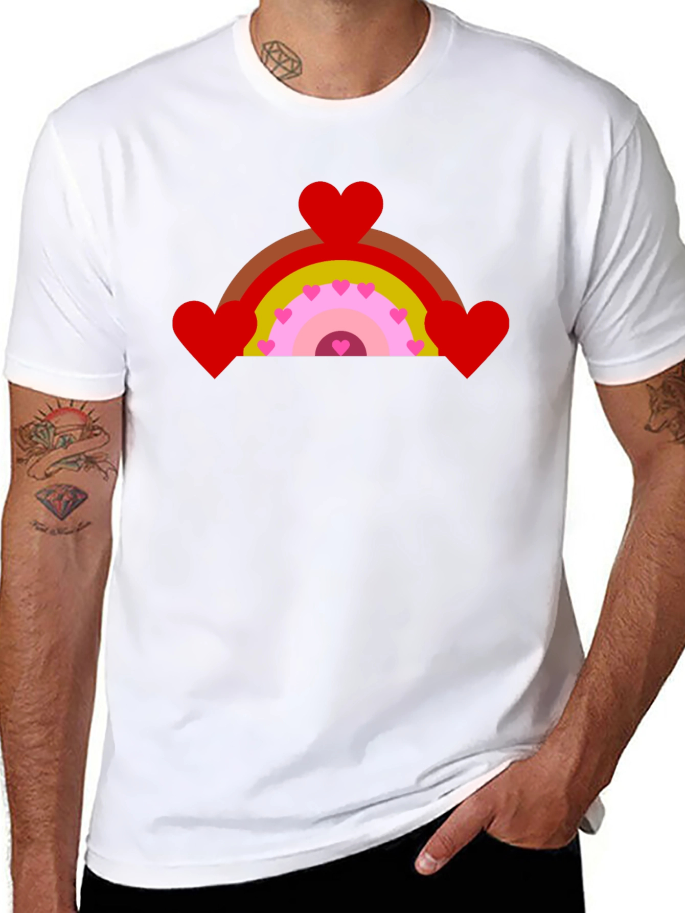 Heart Rainbow Graphic Tee - Black Cotton T-Shirt