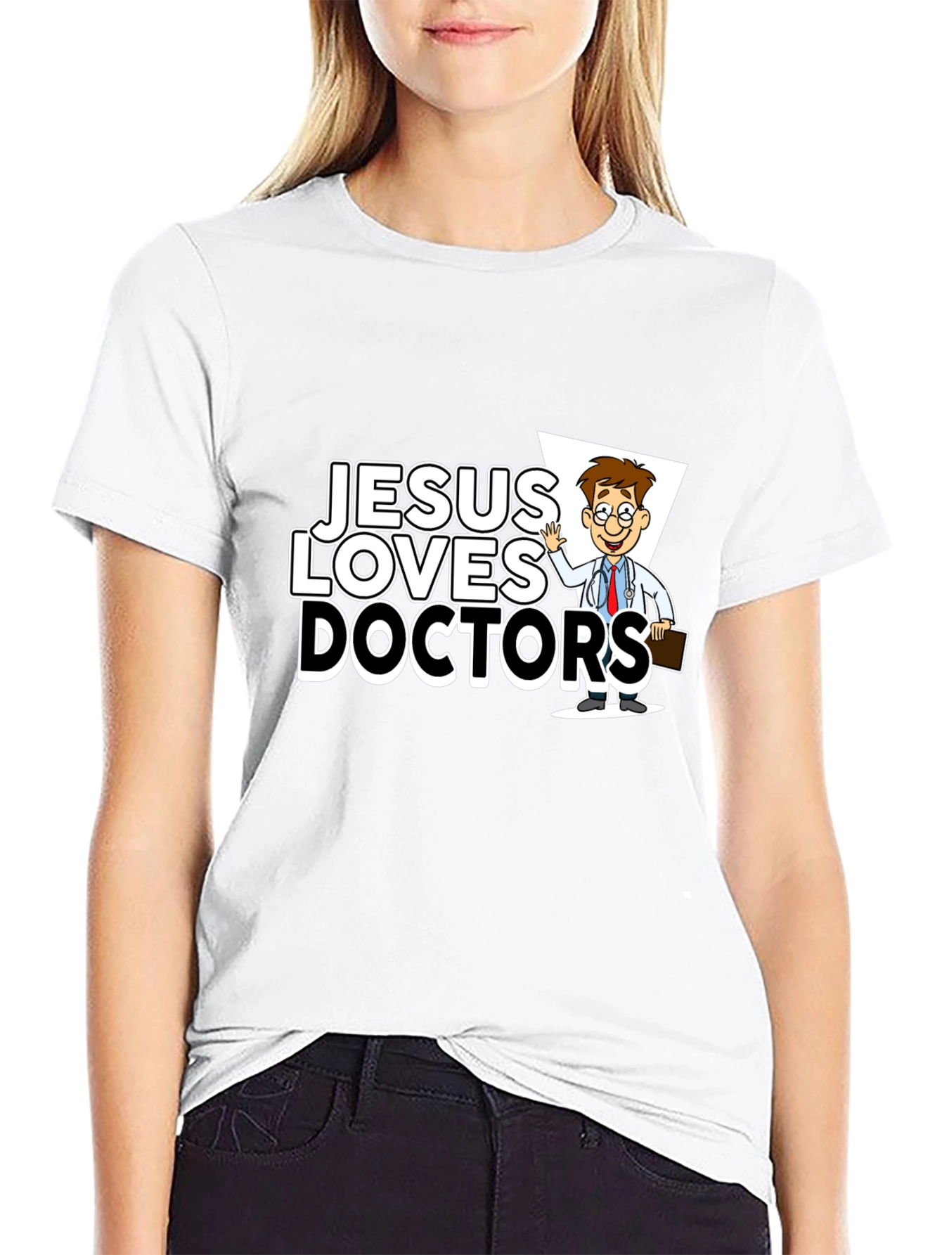 Jesus Loves Doctors Graphic Tee - Black T-Shirt