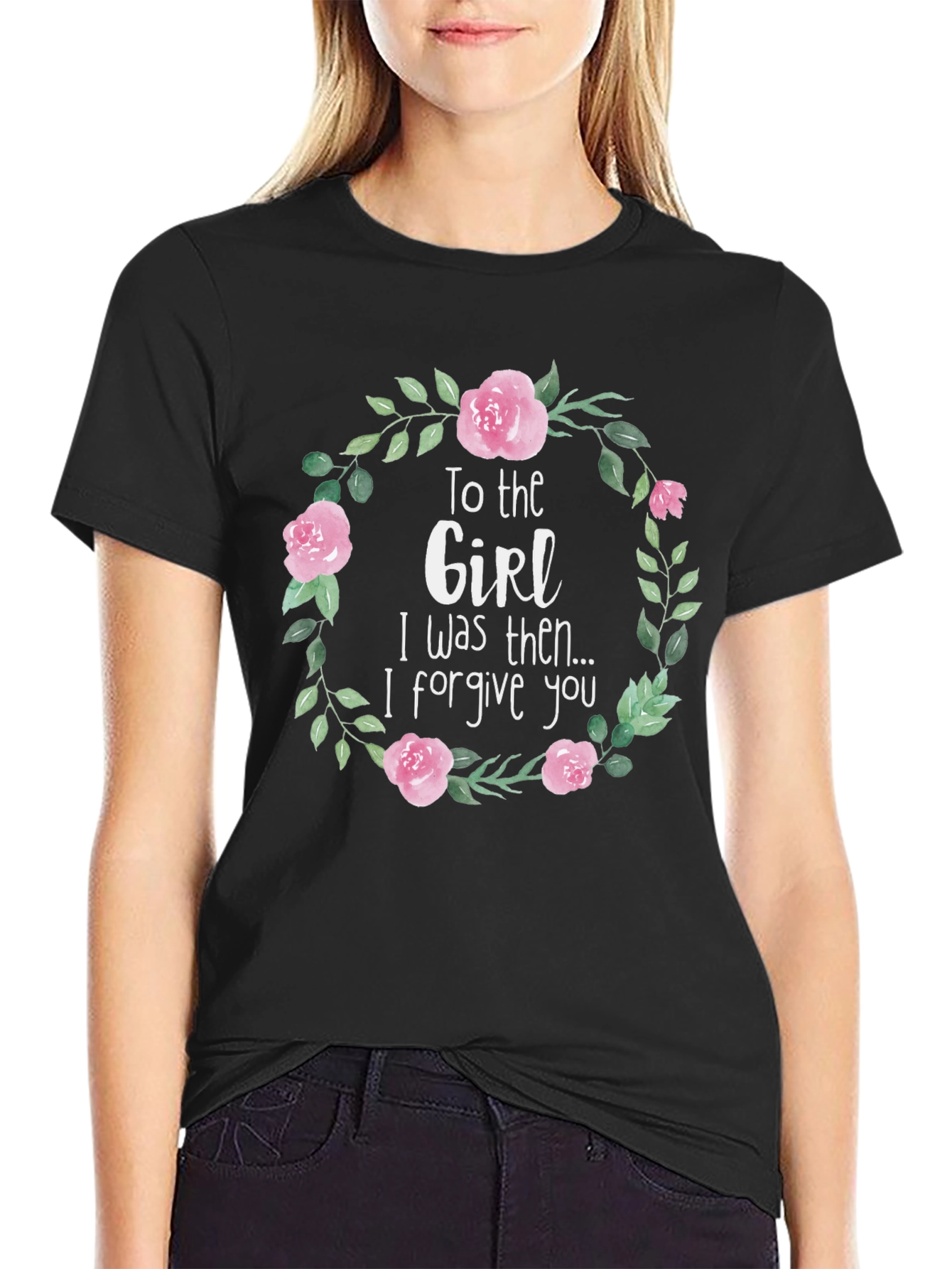Floral Forgive You Graphic T-Shirt - Black