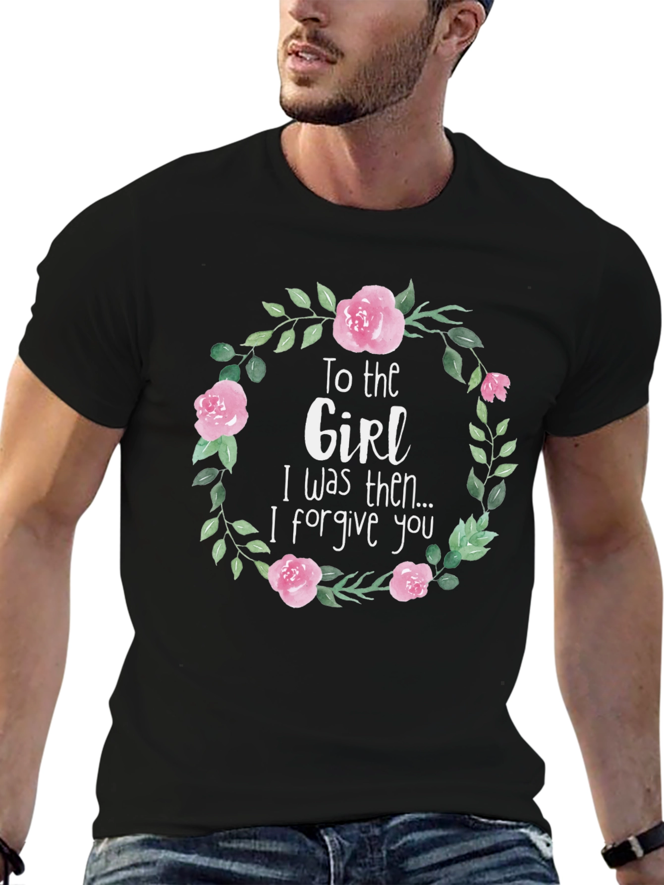 Floral Forgive You Graphic T-Shirt - Black