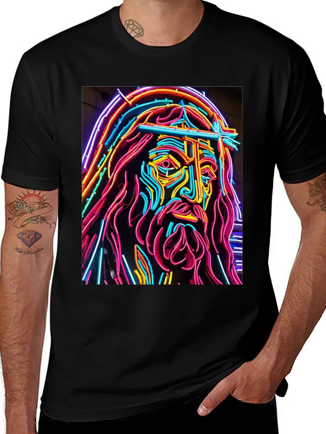 Neon Jesus Graphic T-Shirt - Bold Religious Art