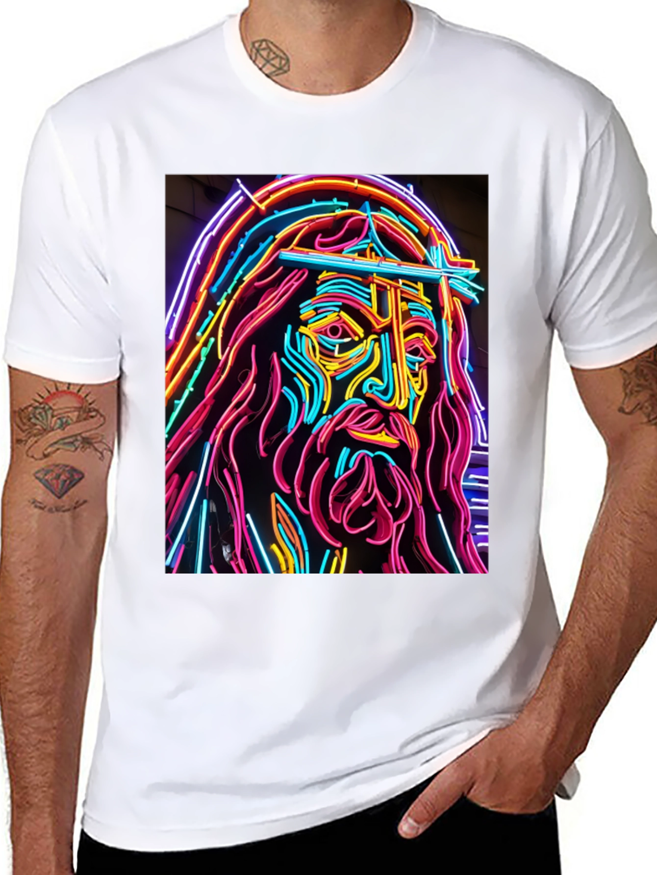 Neon Jesus Graphic T-Shirt - Bold Religious Art