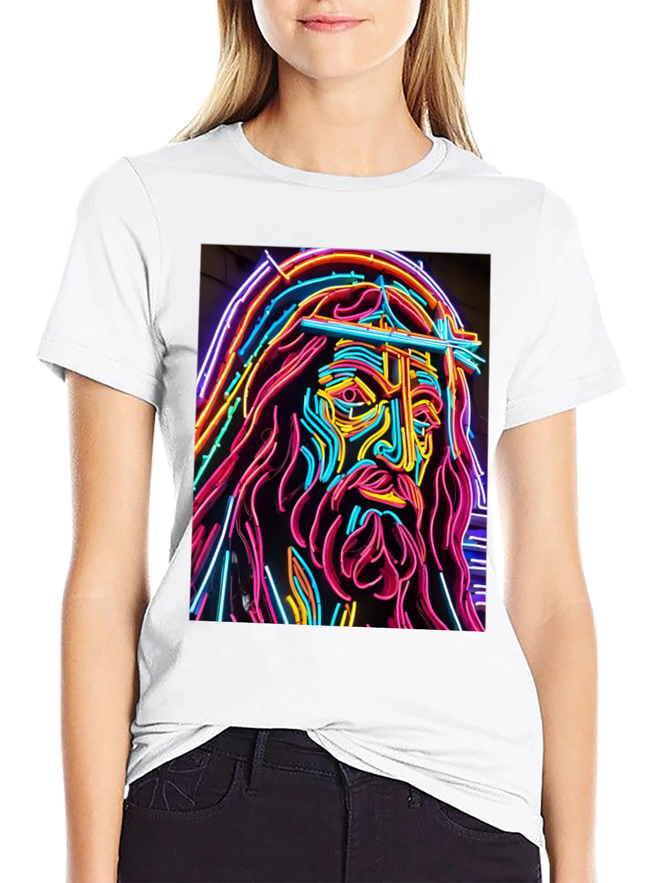Neon Jesus Graphic T-Shirt - Bold Religious Art