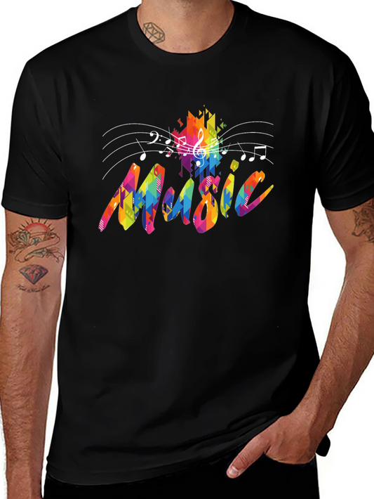 Colorful Music Notes Graphic Black T-Shirt