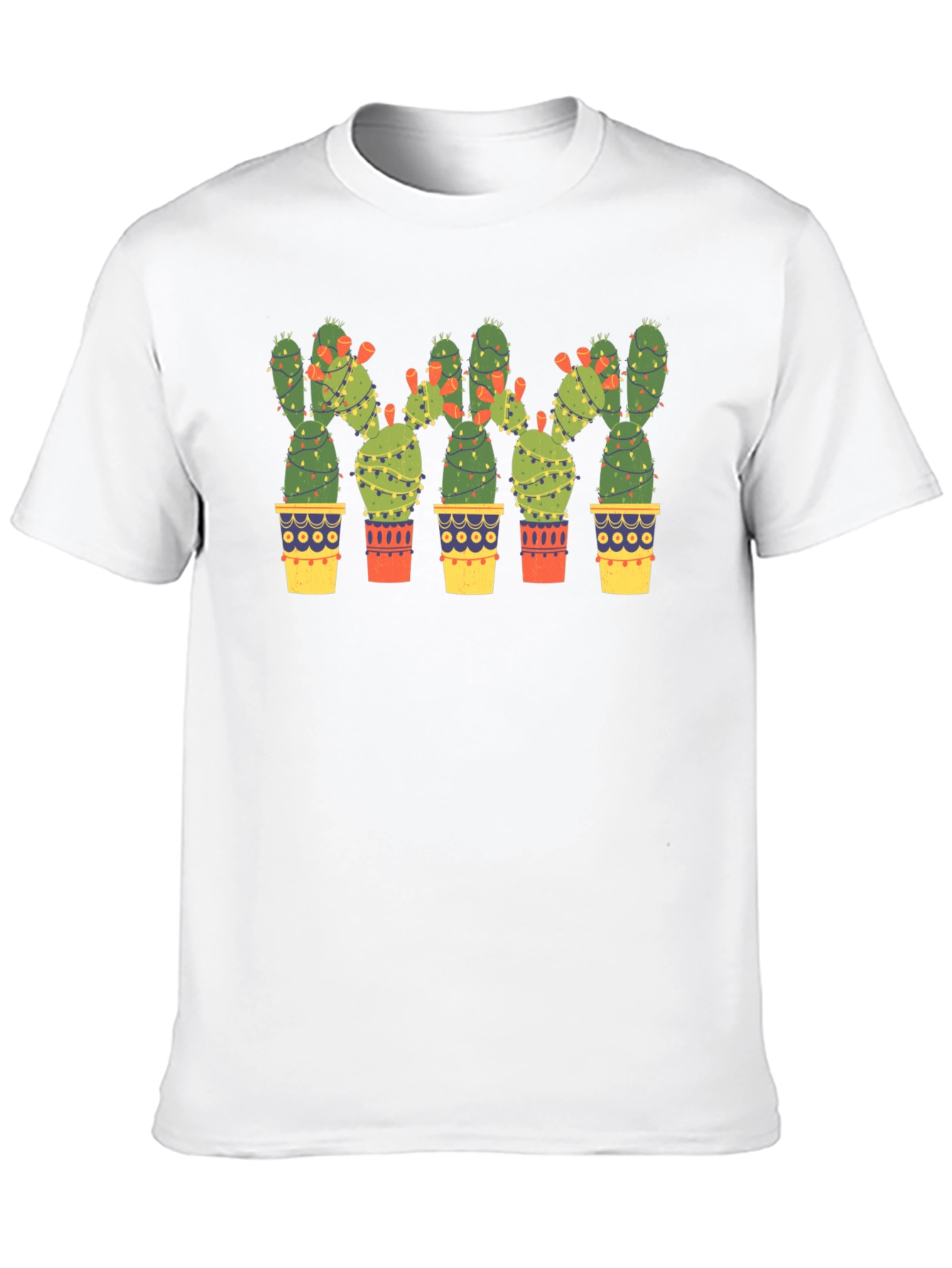 Cactus Christmas Lights Black T-Shirt