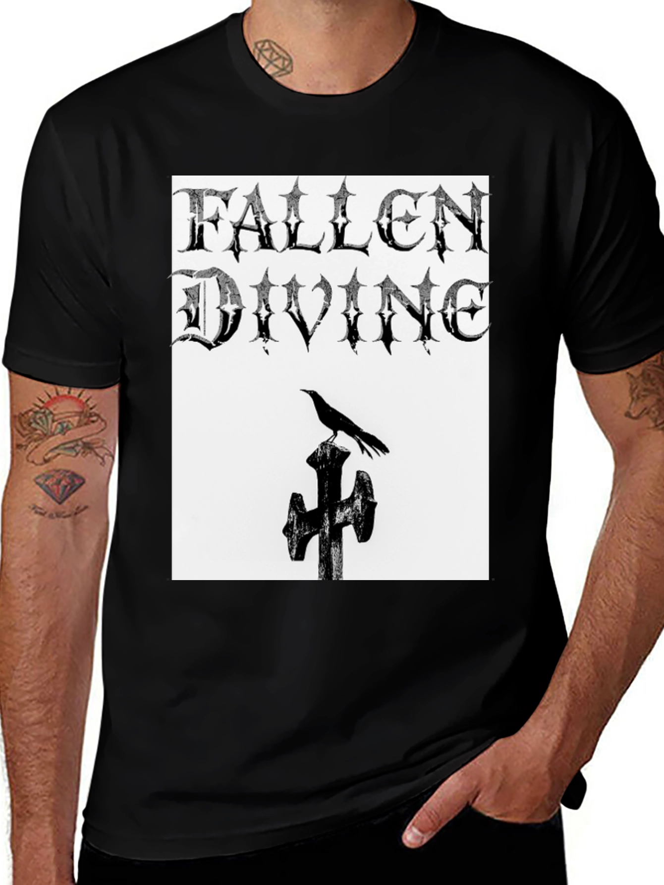 Fallen Divine Crow Graphic Tee - Gothic Style