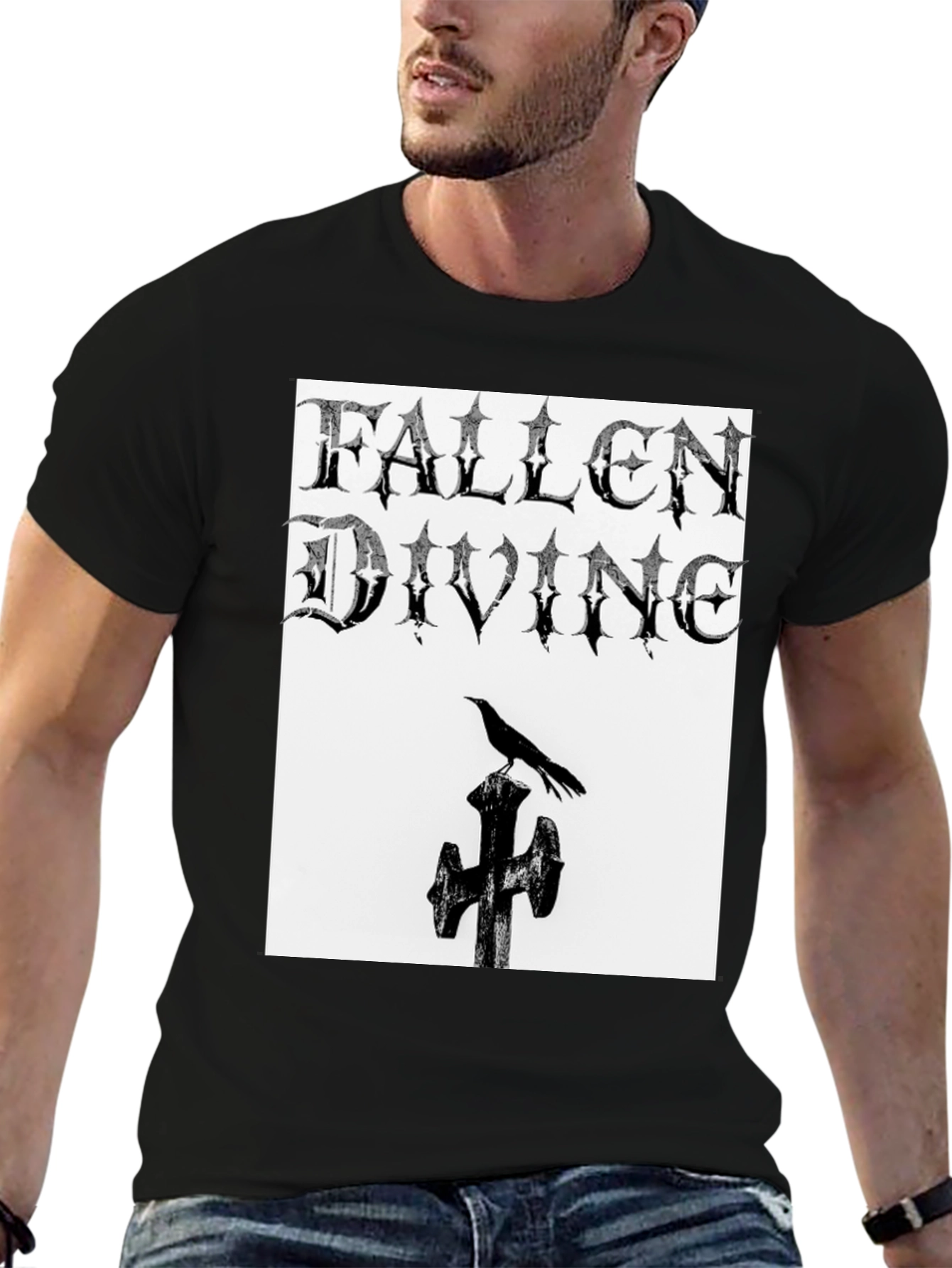 Fallen Divine Crow Graphic Tee - Gothic Style