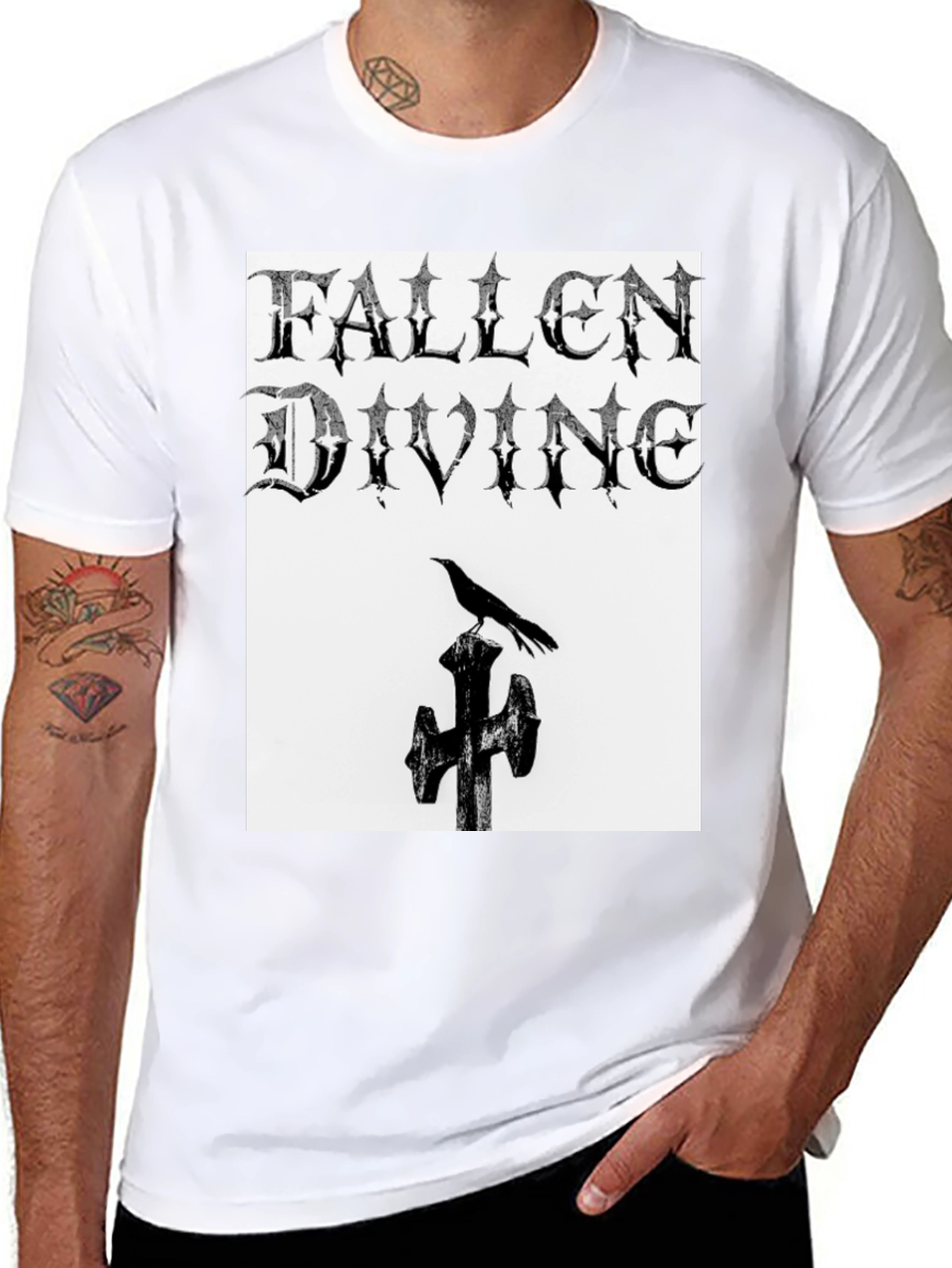 Fallen Divine Crow Graphic Tee - Gothic Style
