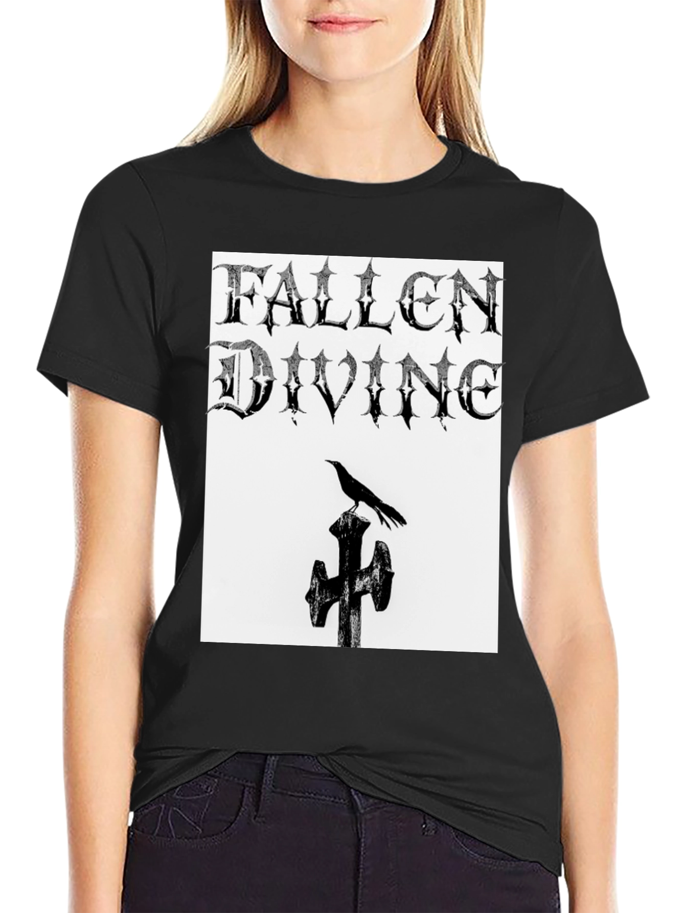 Fallen Divine Crow Graphic Tee - Gothic Style