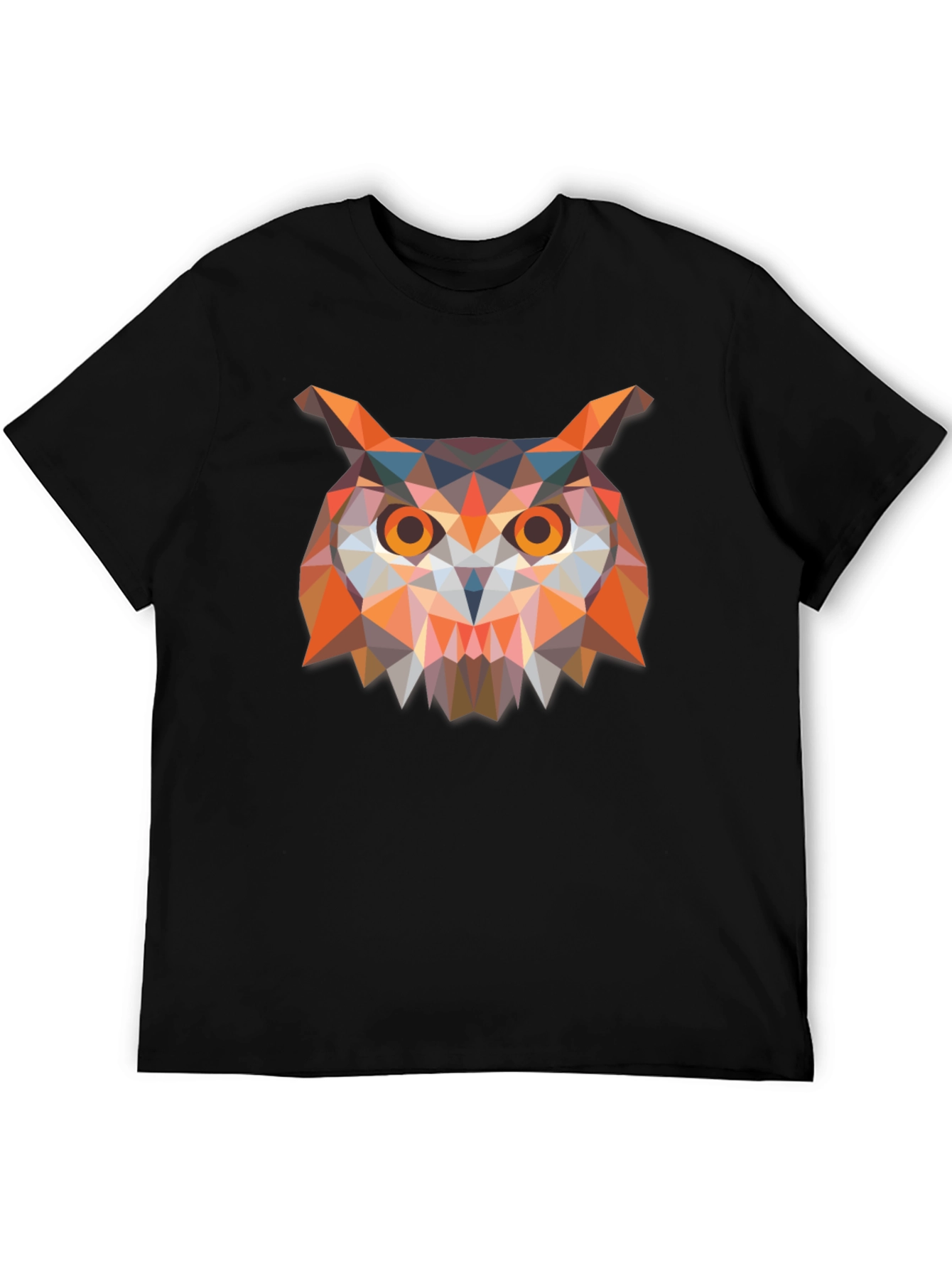 Geometric Owl Print Black T-Shirt