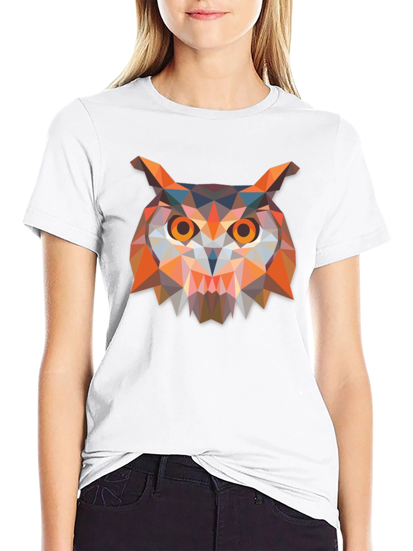 Geometric Owl Print Black T-Shirt