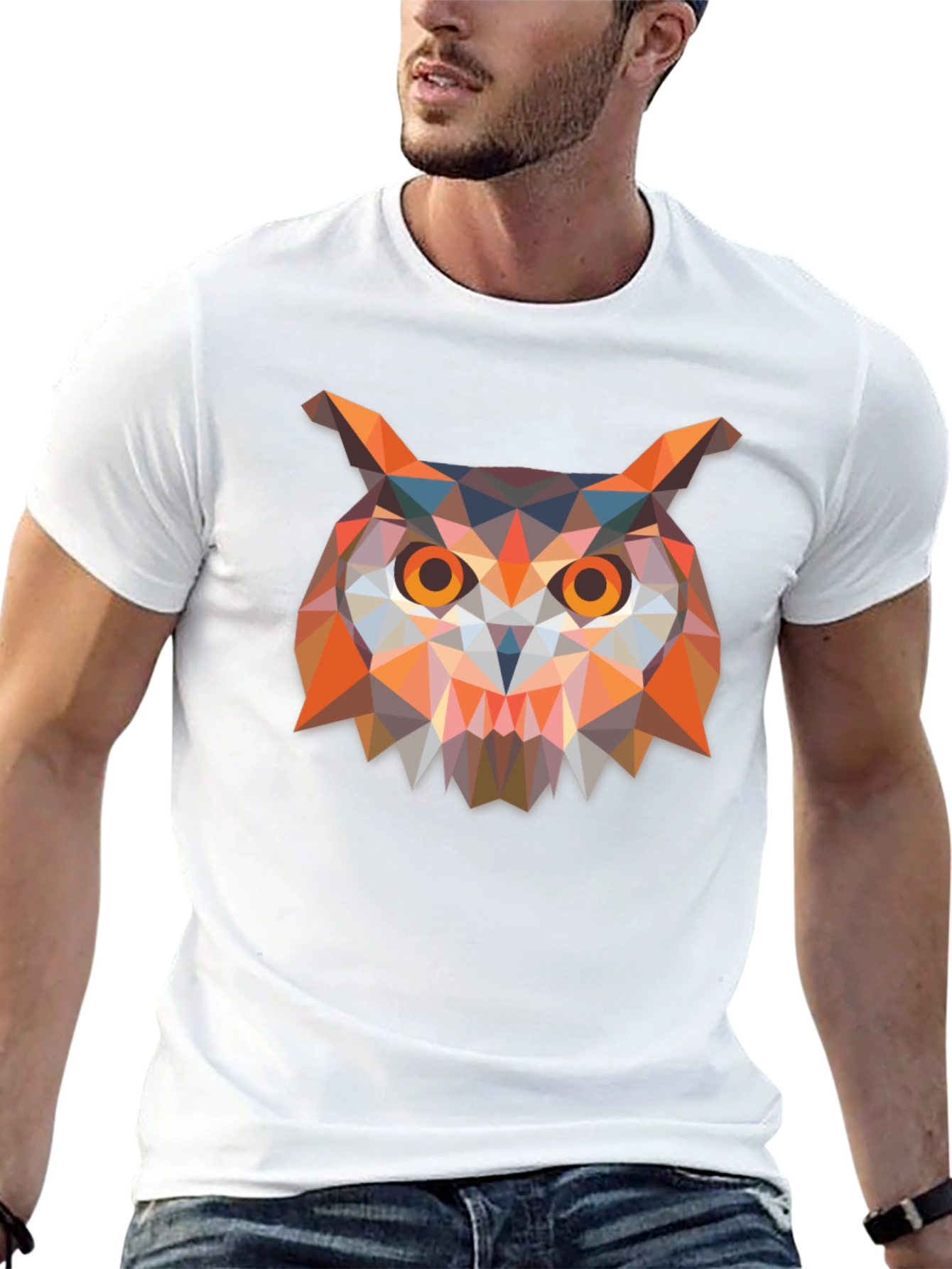 Geometric Owl Print Black T-Shirt