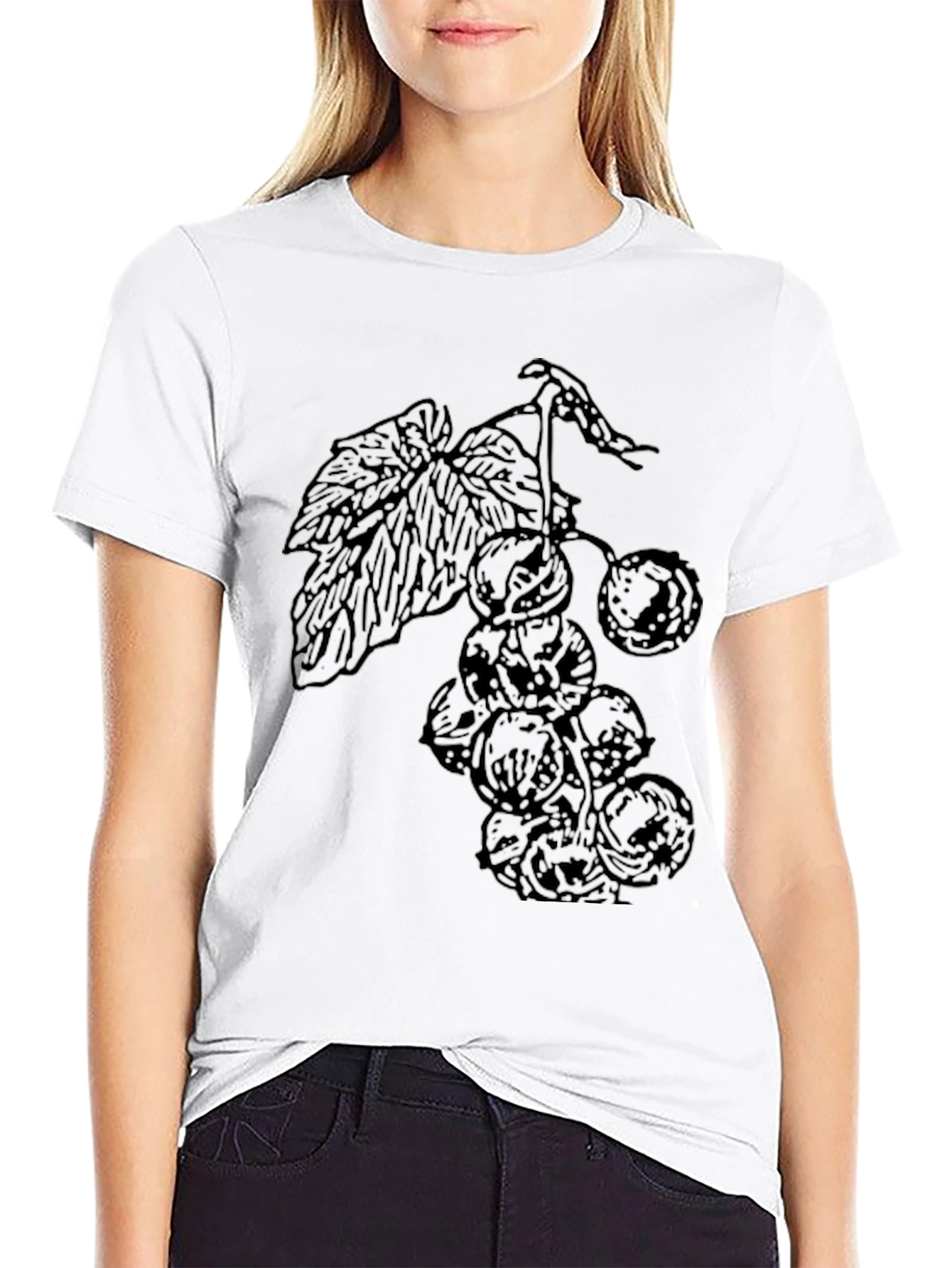 Black T-Shirt with Berry Print