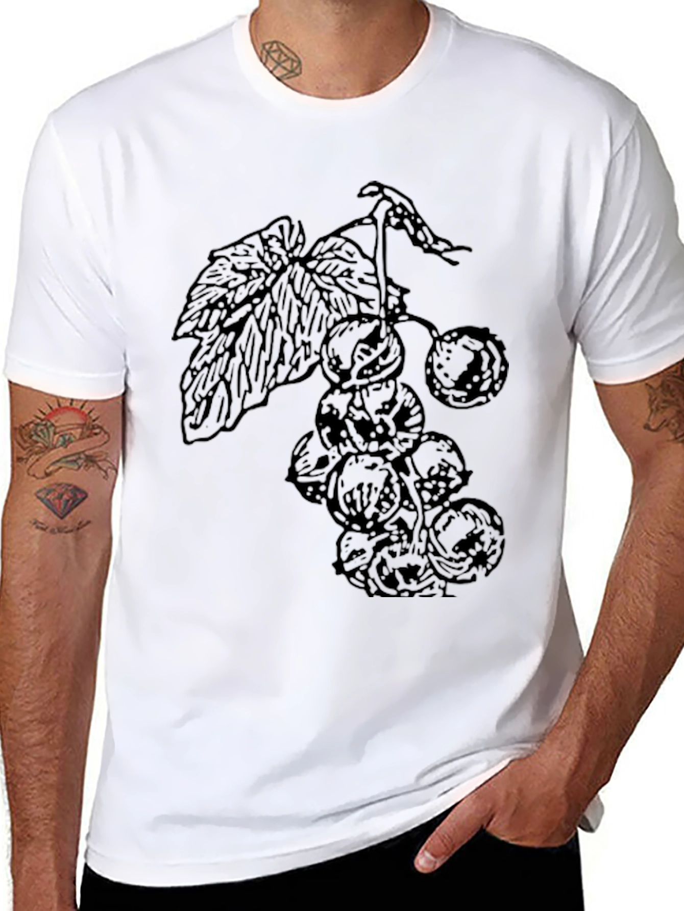 Black T-Shirt with Berry Print