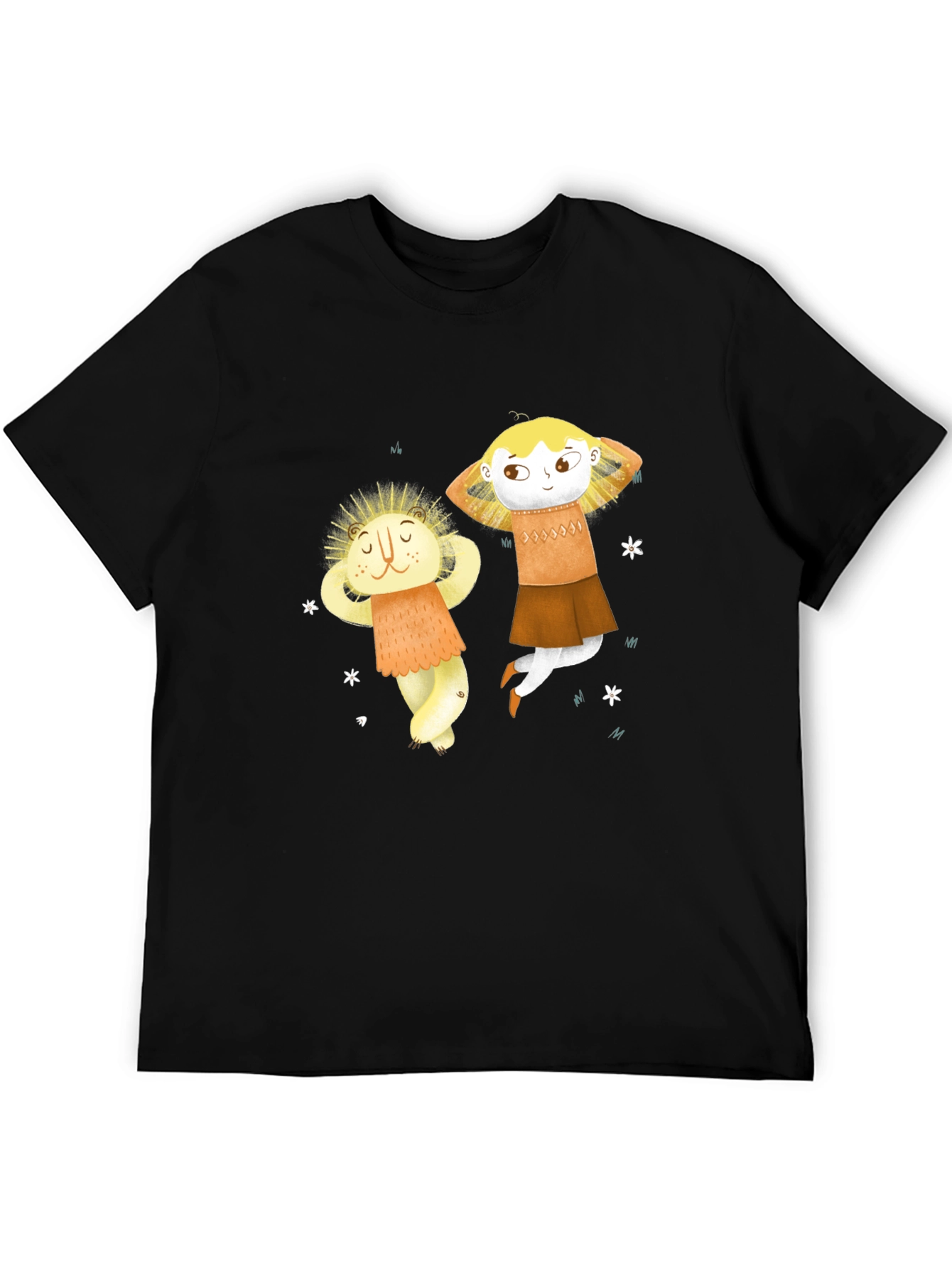 Whimsical Character Print Black T-Shirt