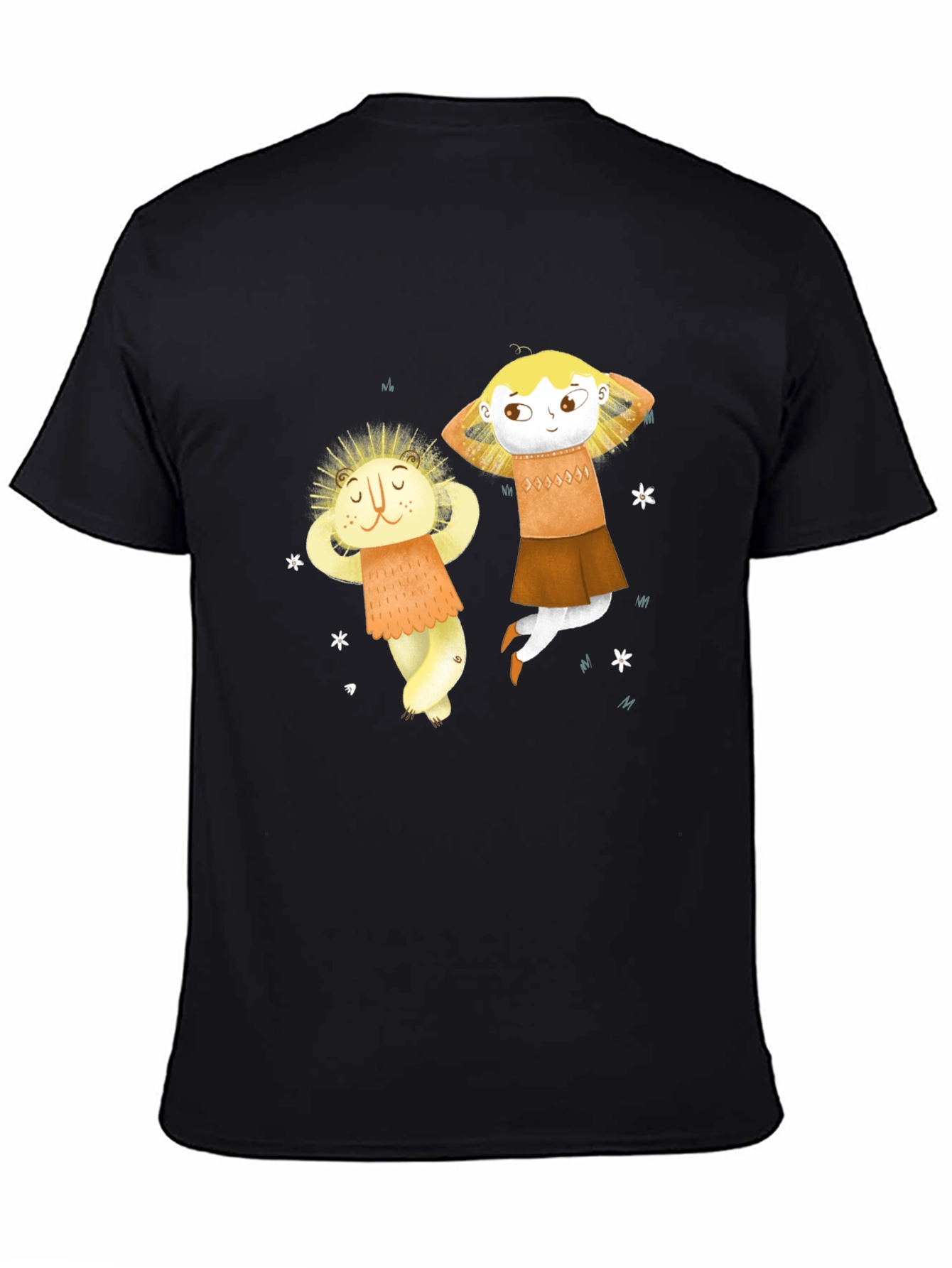 Whimsical Character Print Black T-Shirt