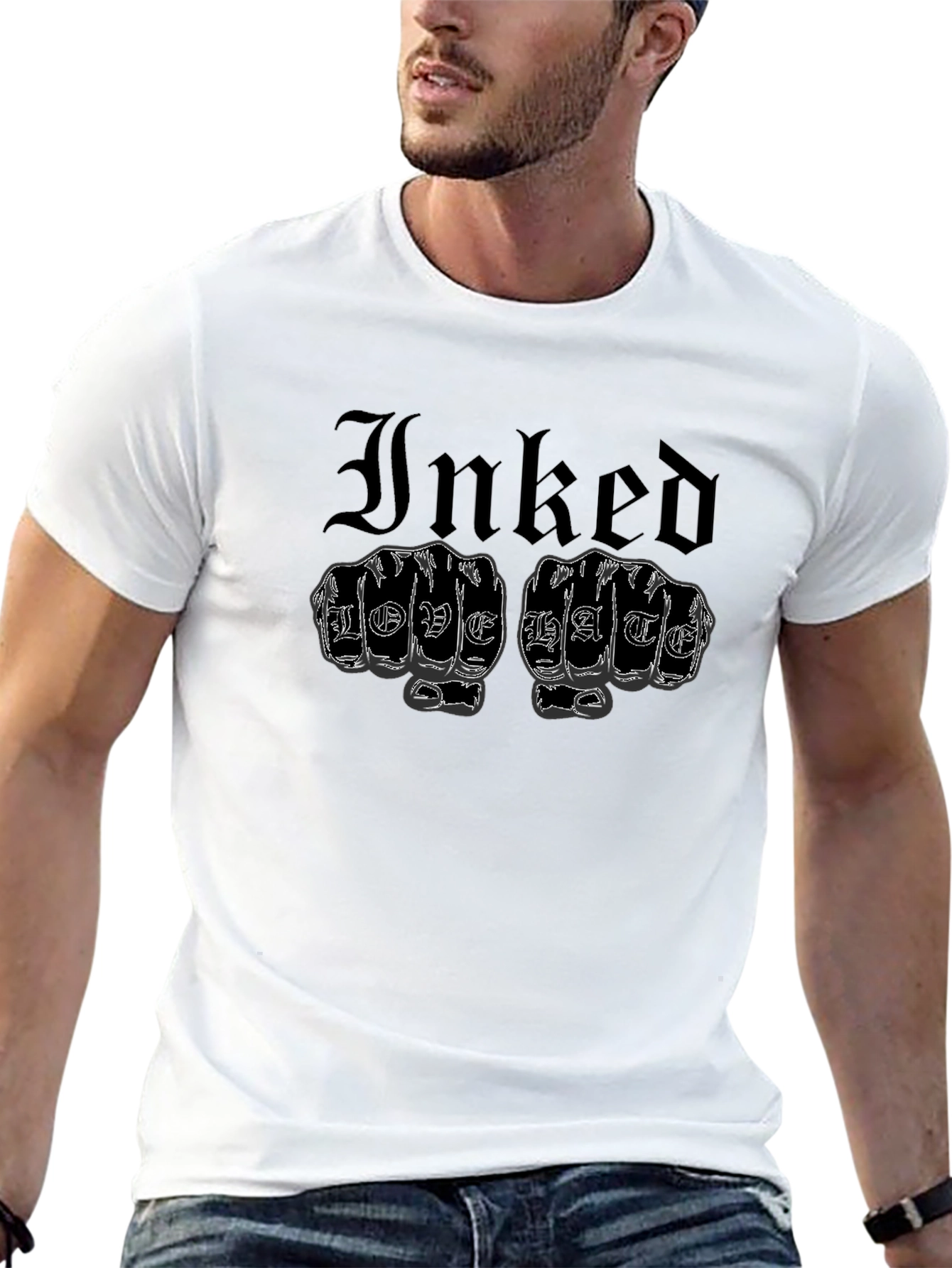 Inked Love Hate Graphic Tee - Tattoo Style T-Shirt
