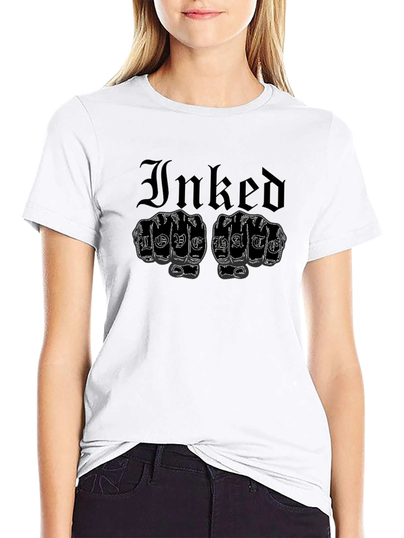 Inked Love Hate Graphic Tee - Tattoo Style T-Shirt